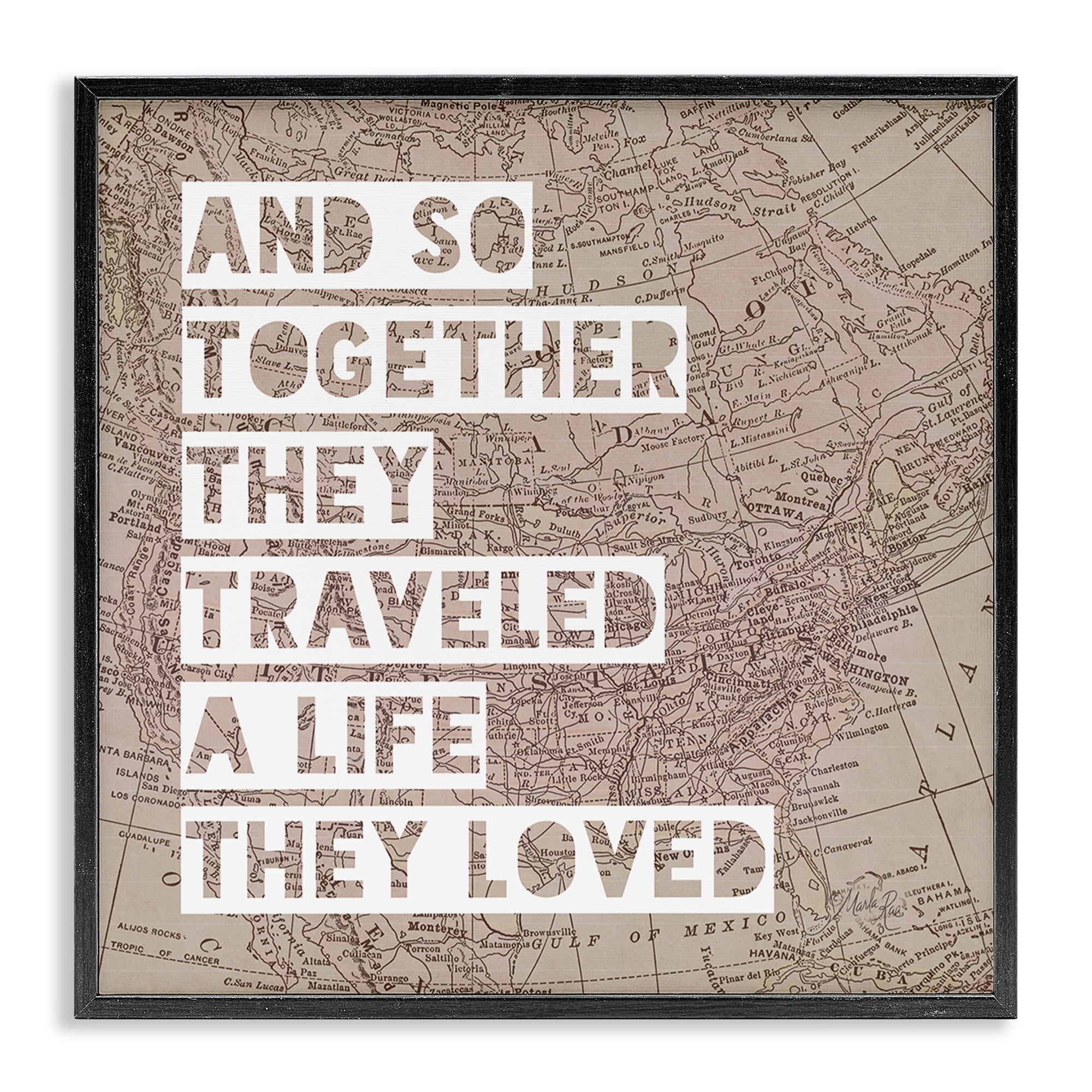 Stupell Industries Together They Traveled Text & Numbers Painting Black Framed Art Print Wall Art, 12 x 12