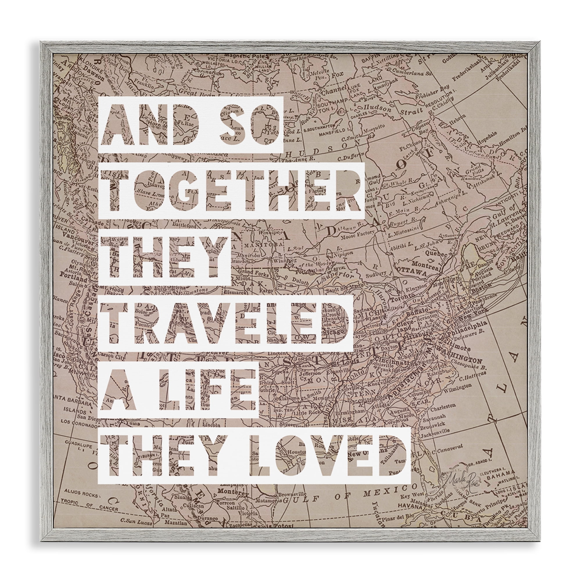 Stupell Industries Together They Traveled Text & Numbers Painting Gray Framed Art Print Wall Art, 17 x 17