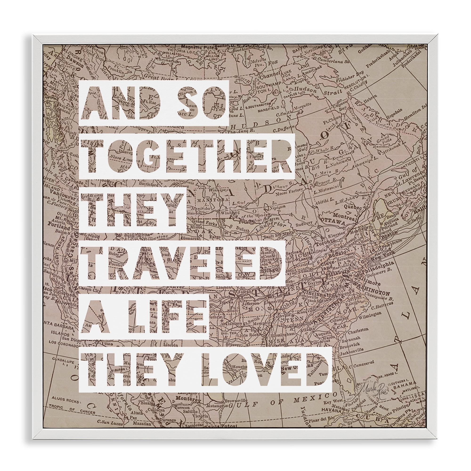 Stupell Industries Together They Traveled Text & Numbers Painting White Framed Art Print Wall Art, 12 x 12