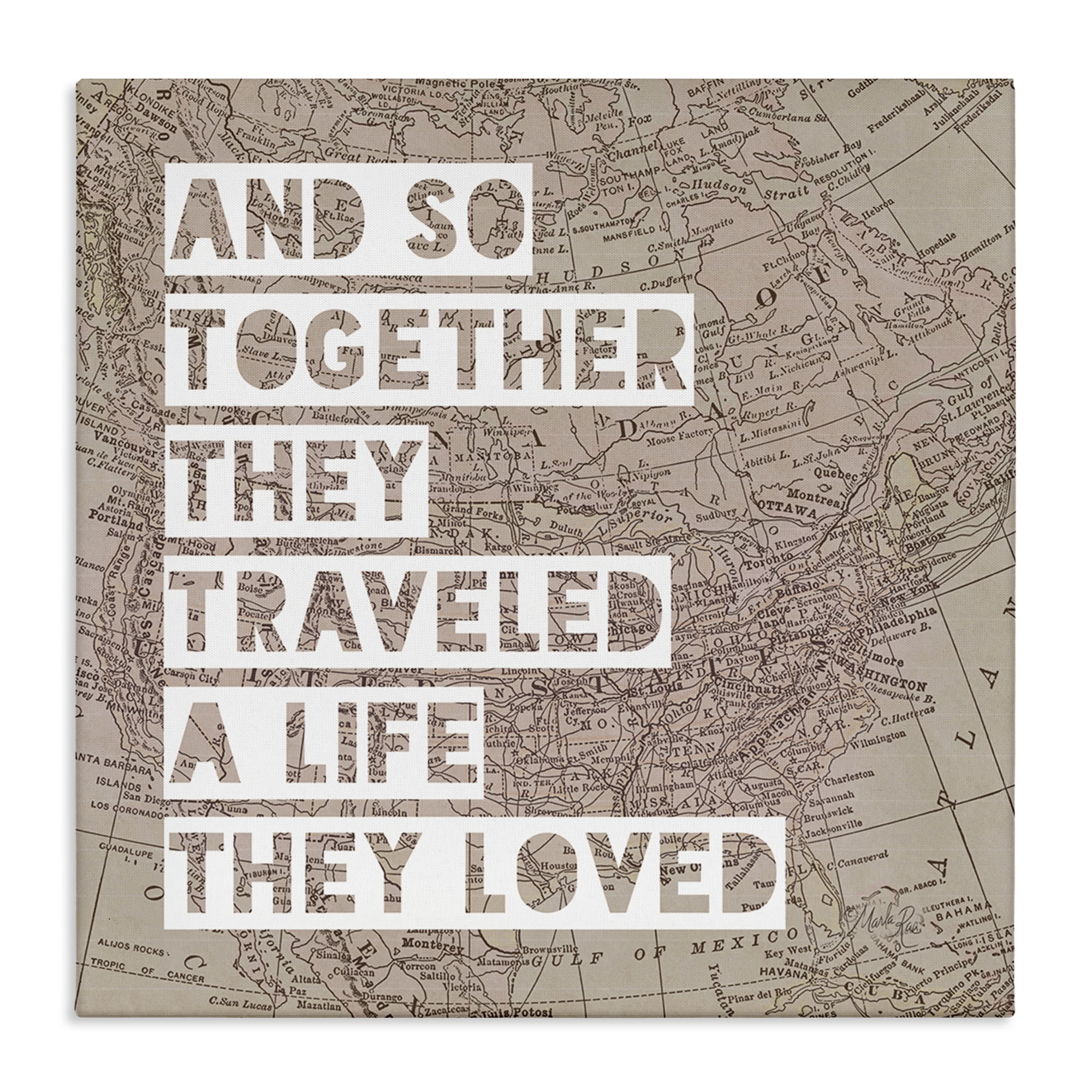 Stupell Industries Together They Traveled Text & Numbers Painting Wrapped Canvas Art Print Wall Art, 24 x 24