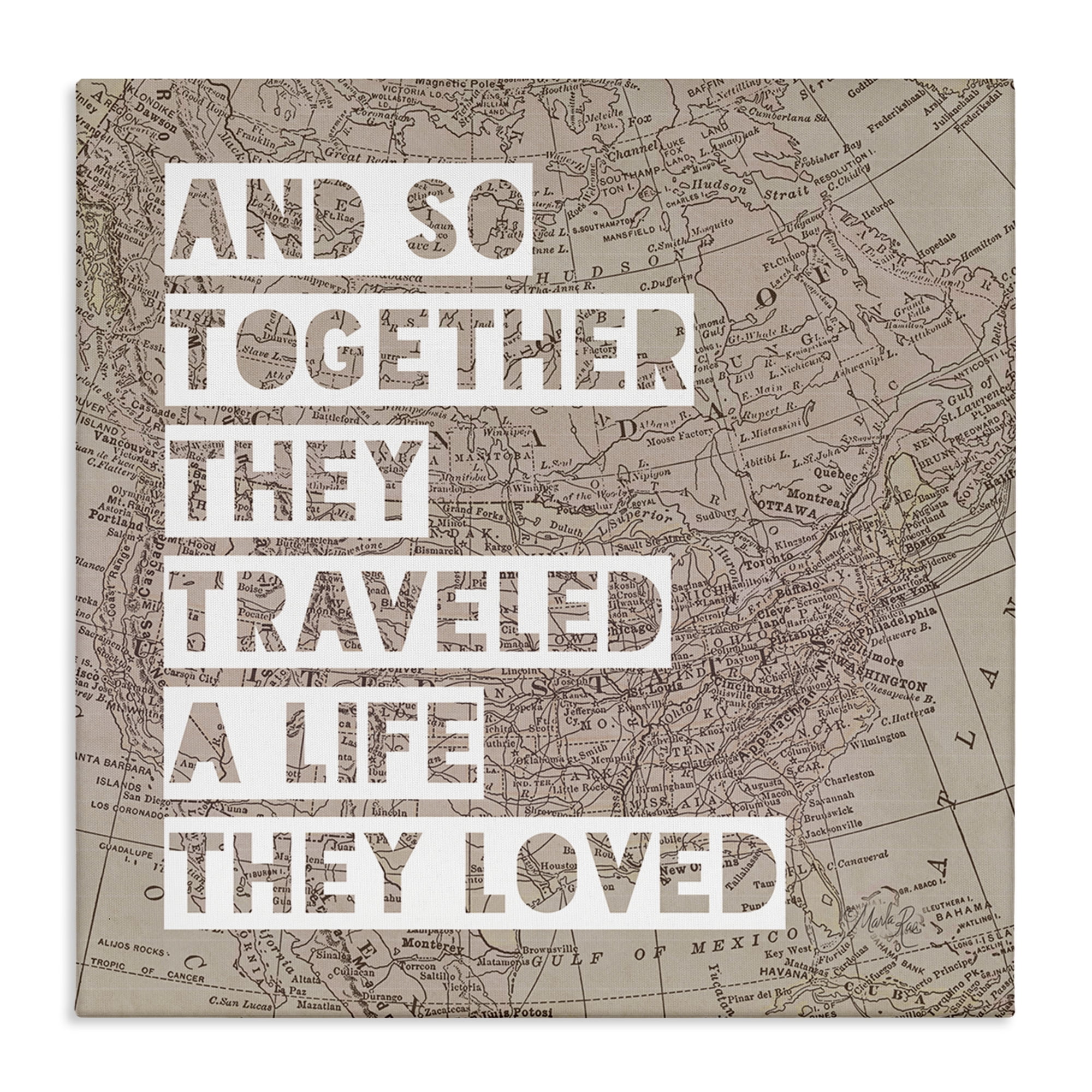 Stupell Industries Together They Traveled Text & Numbers Painting Wrapped Canvas Art Print Wall Art, 30 x 30