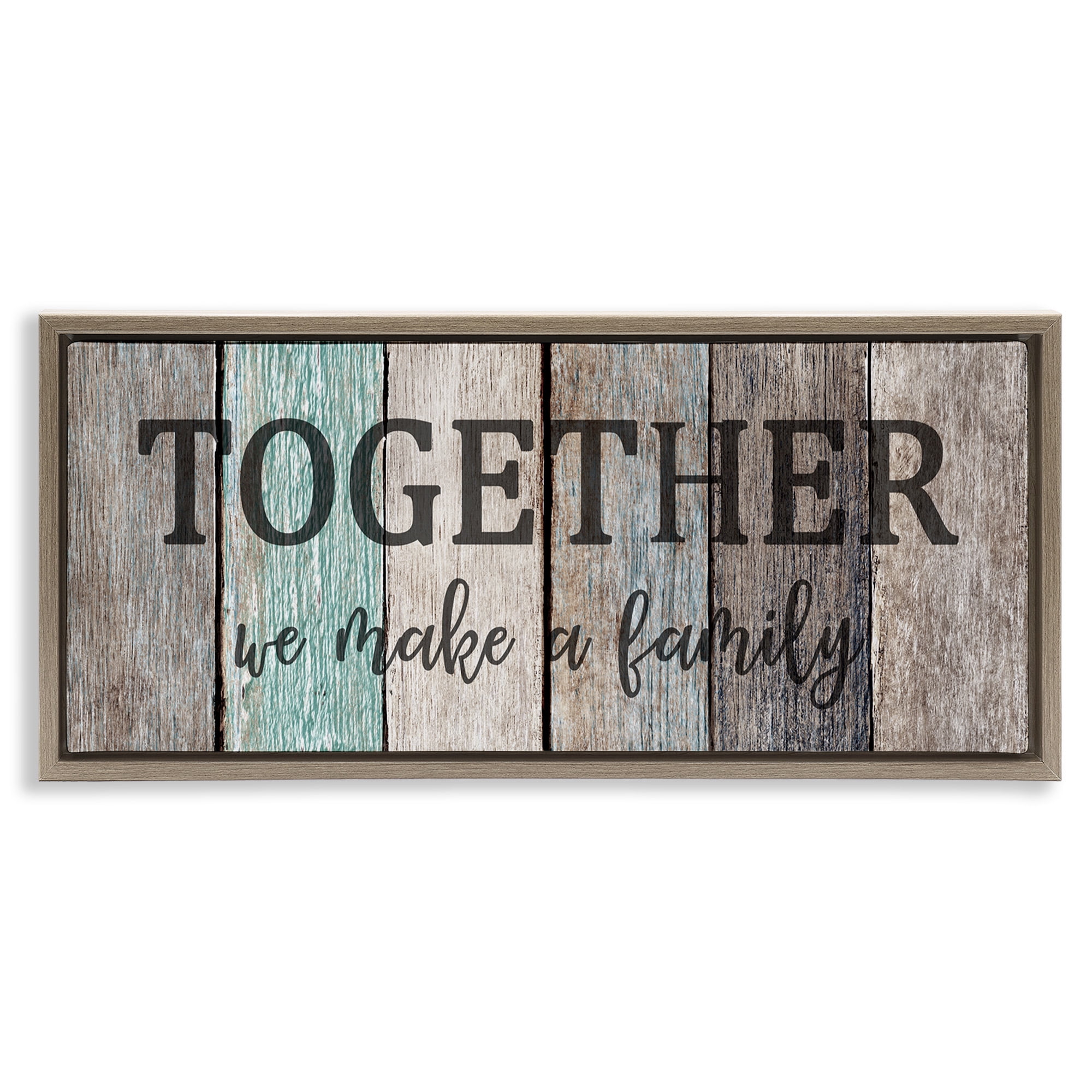 Stupell Industries Together We Make a Family Quote Inspirational Painting Brown Floater Framed Canvas Art Print Wall Art, 31 x 14