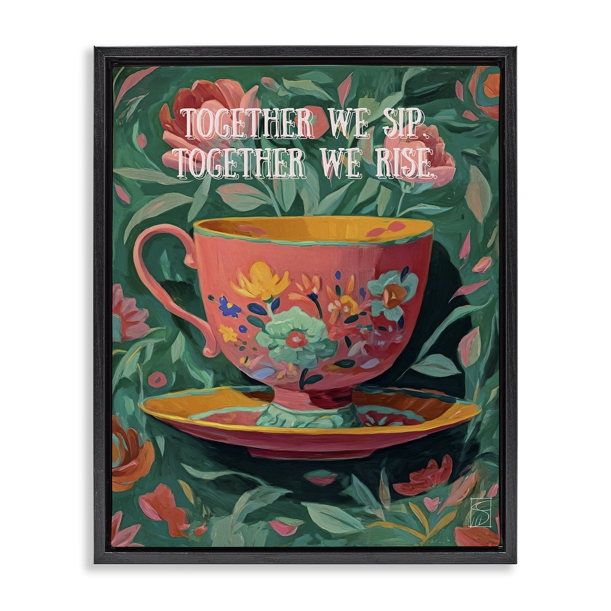 Stupell Industries Together We Sip & Rise Black Framed Floater Canvas Wall Art, design by Sara Culpepper