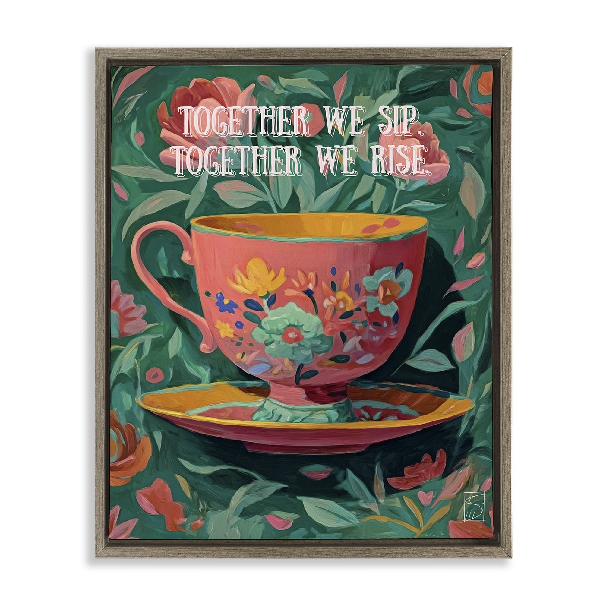 Stupell Industries Together We Sip & Rise Brown Framed Floater Canvas Wall Art, design by Sara Culpepper