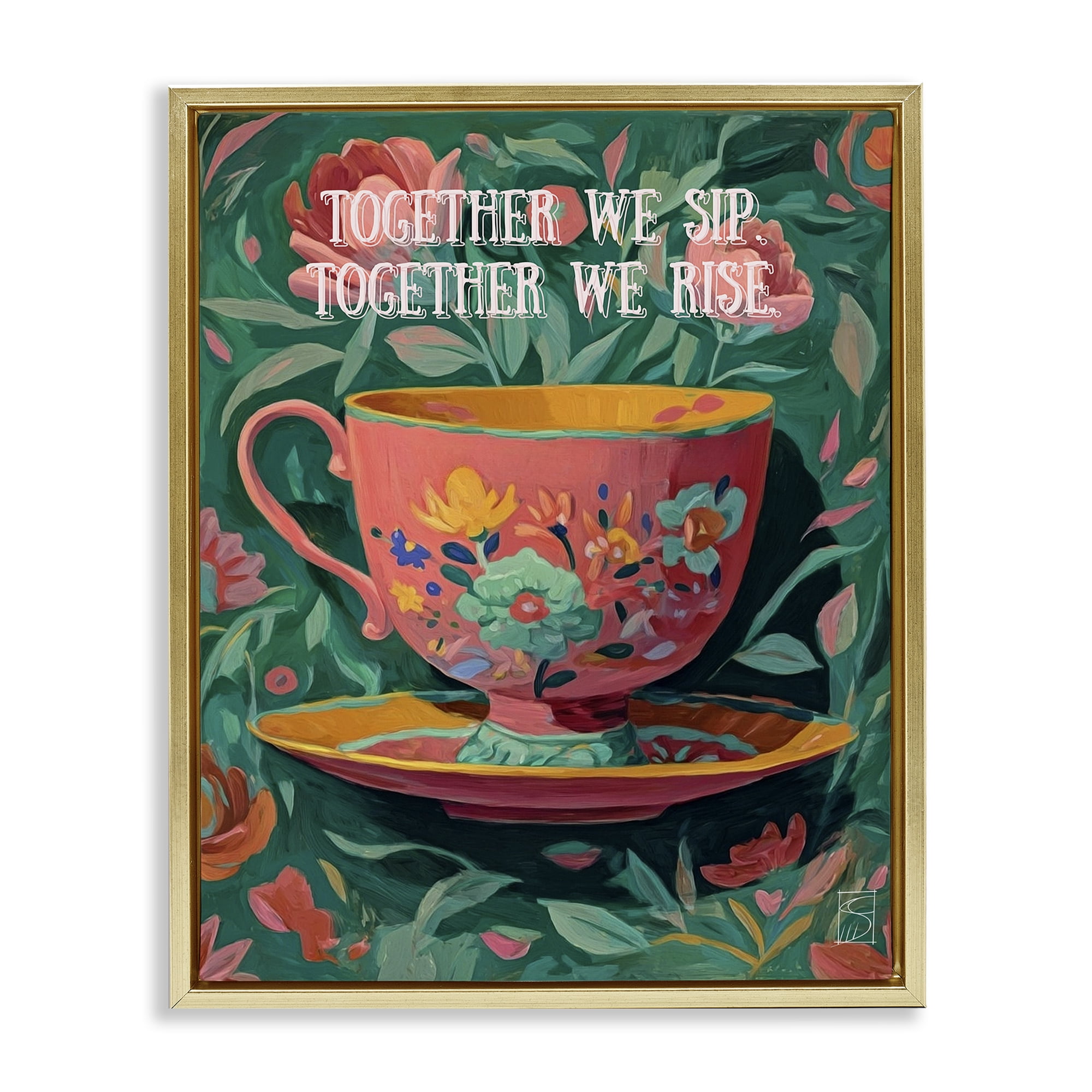 Stupell Industries Together We Sip & Rise Gold Framed Floater Canvas Wall Art, design by Sara Culpepper