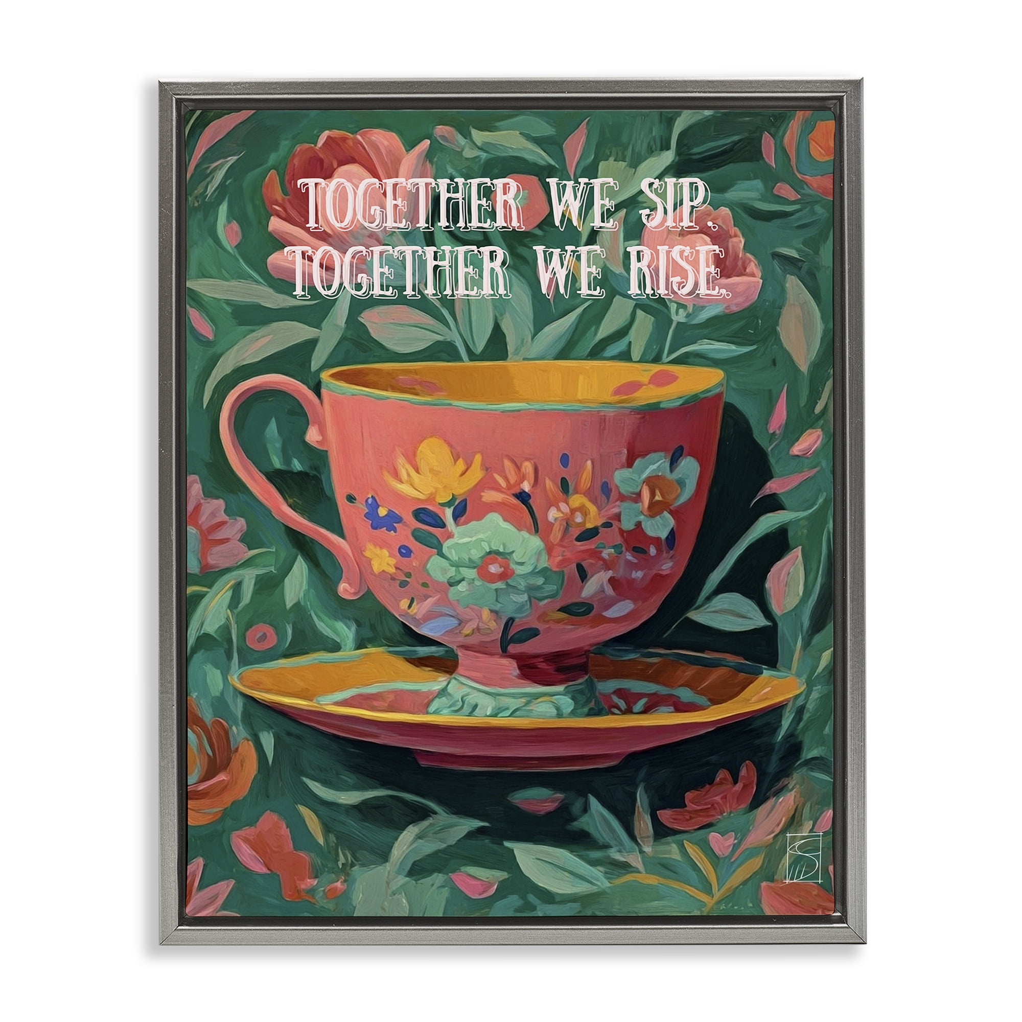 Stupell Industries Together We Sip & Rise Gray Framed Floater Canvas Wall Art, design by Sara Culpepper