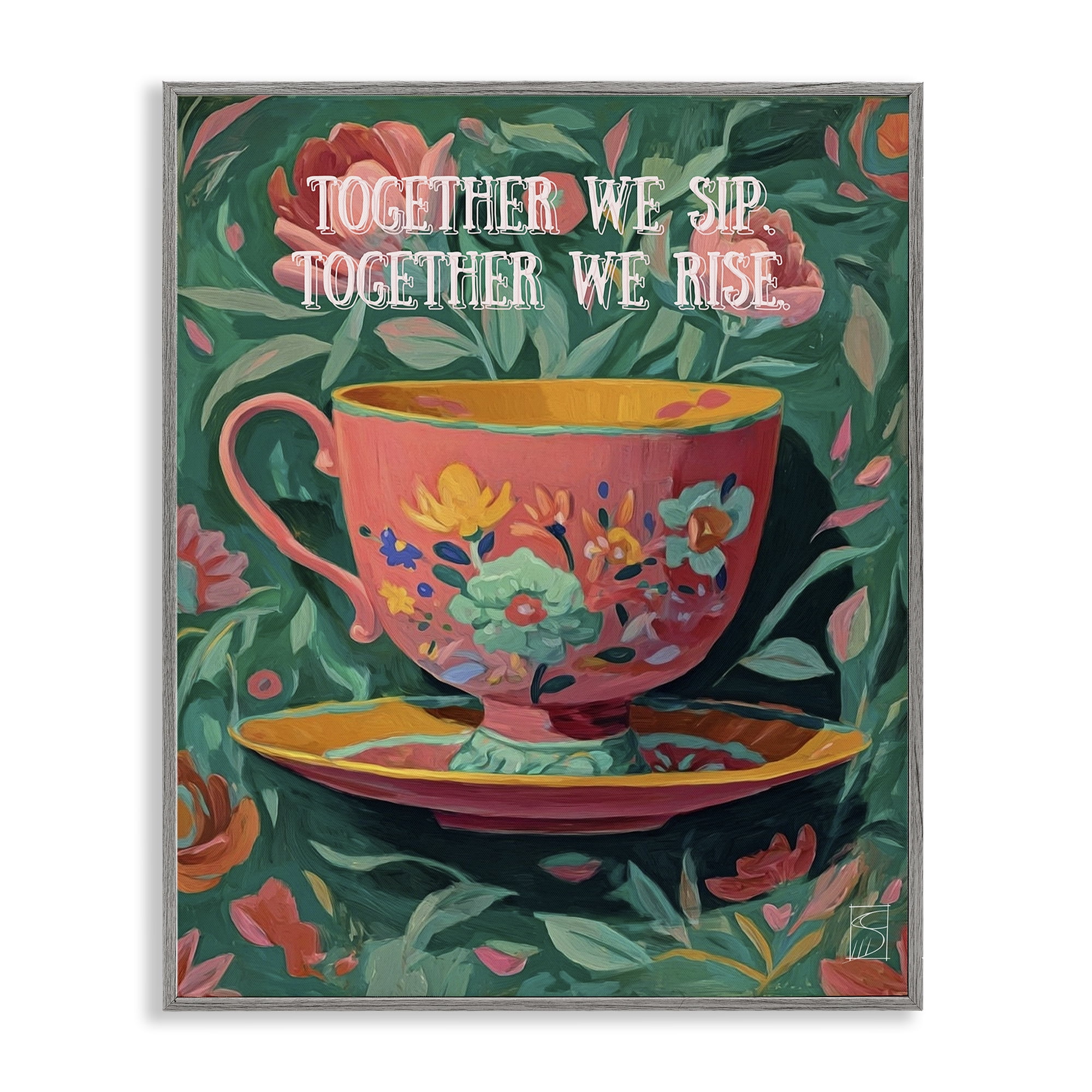 Stupell Industries Together We Sip & Rise Gray Framed Giclee Art, design by Sara Culpepper