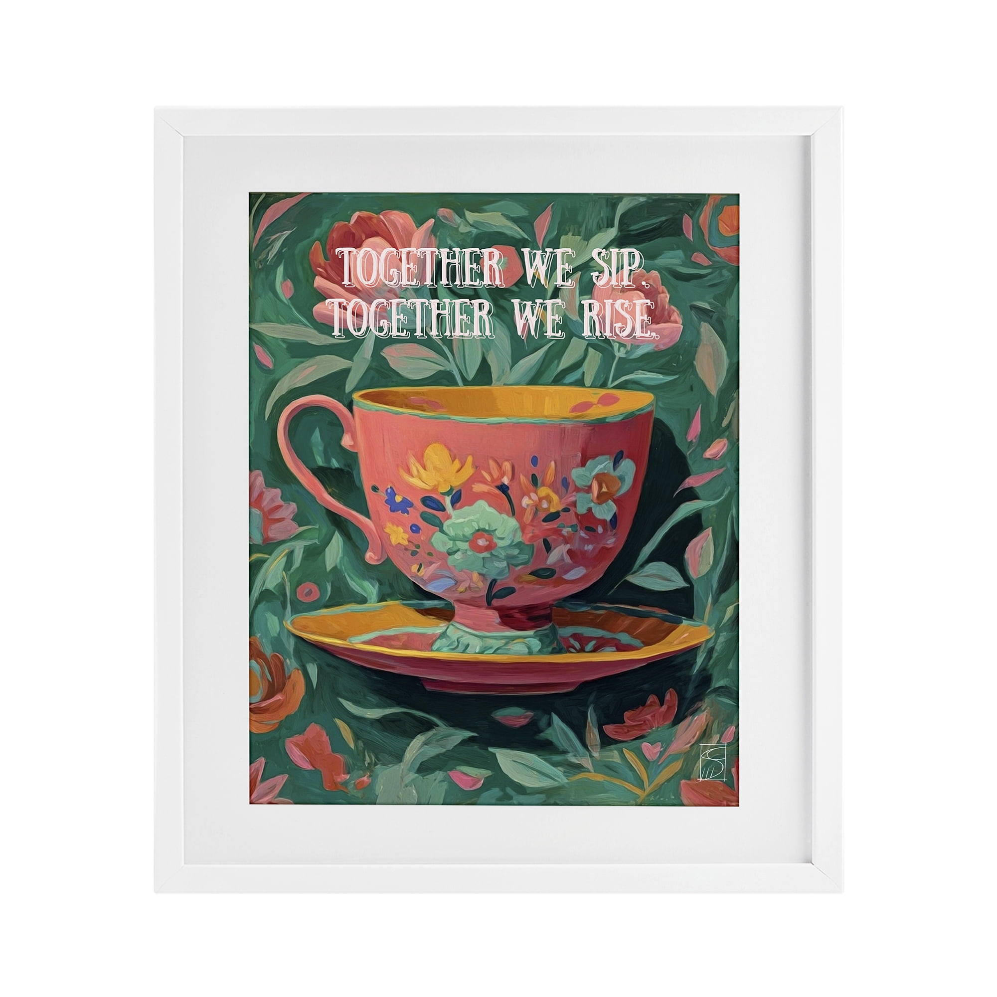 Stupell Industries Together We Sip & Rise White Framed Print Under Glass, design by Sara Culpepper