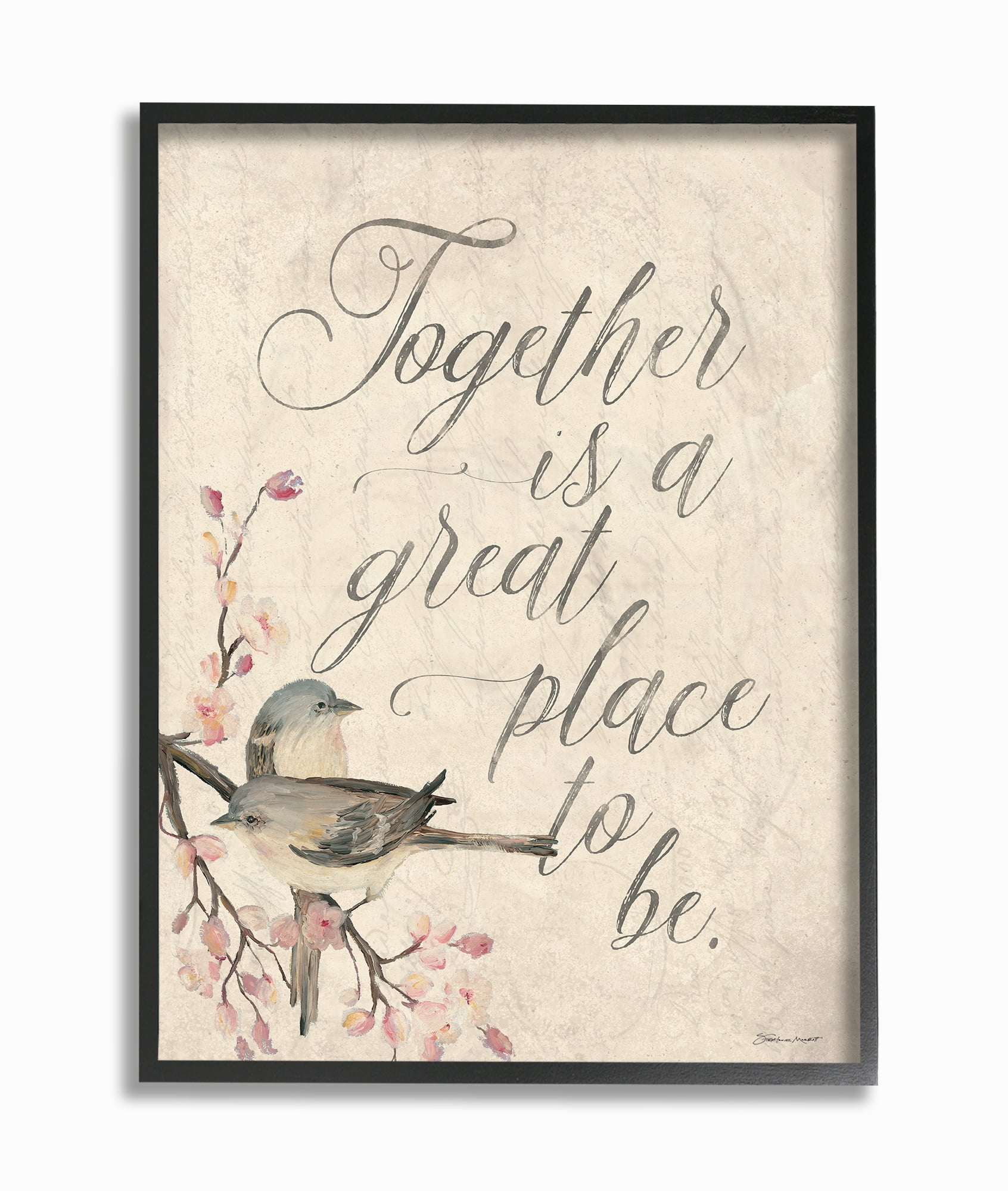 Stupell Industries Together is a Great Place Floral Birds Painting Animals & Insects Painting Black Framed Art Print Wall Art, 16 x 20