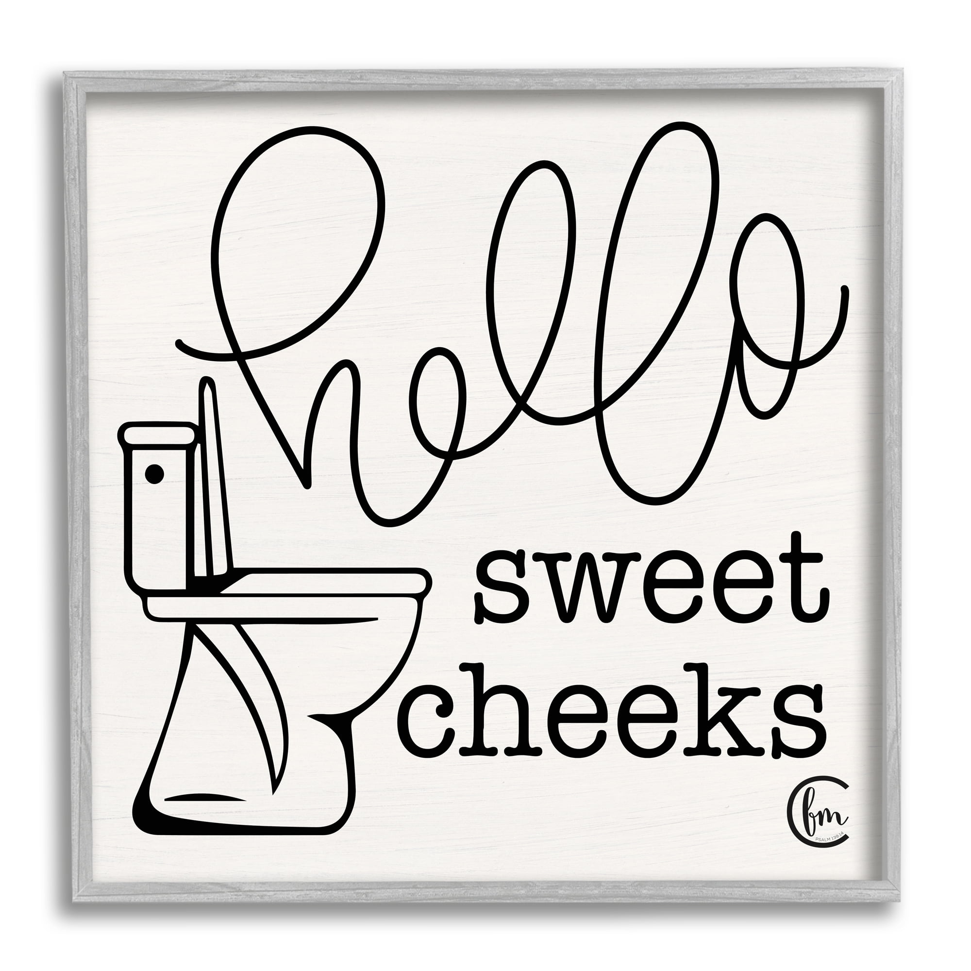 Stupell Industries Toilet Hello Sweet Cheeks Black and White Curly Script Cursive Typography, 12 x 12,Design by Penny Lane Publishing