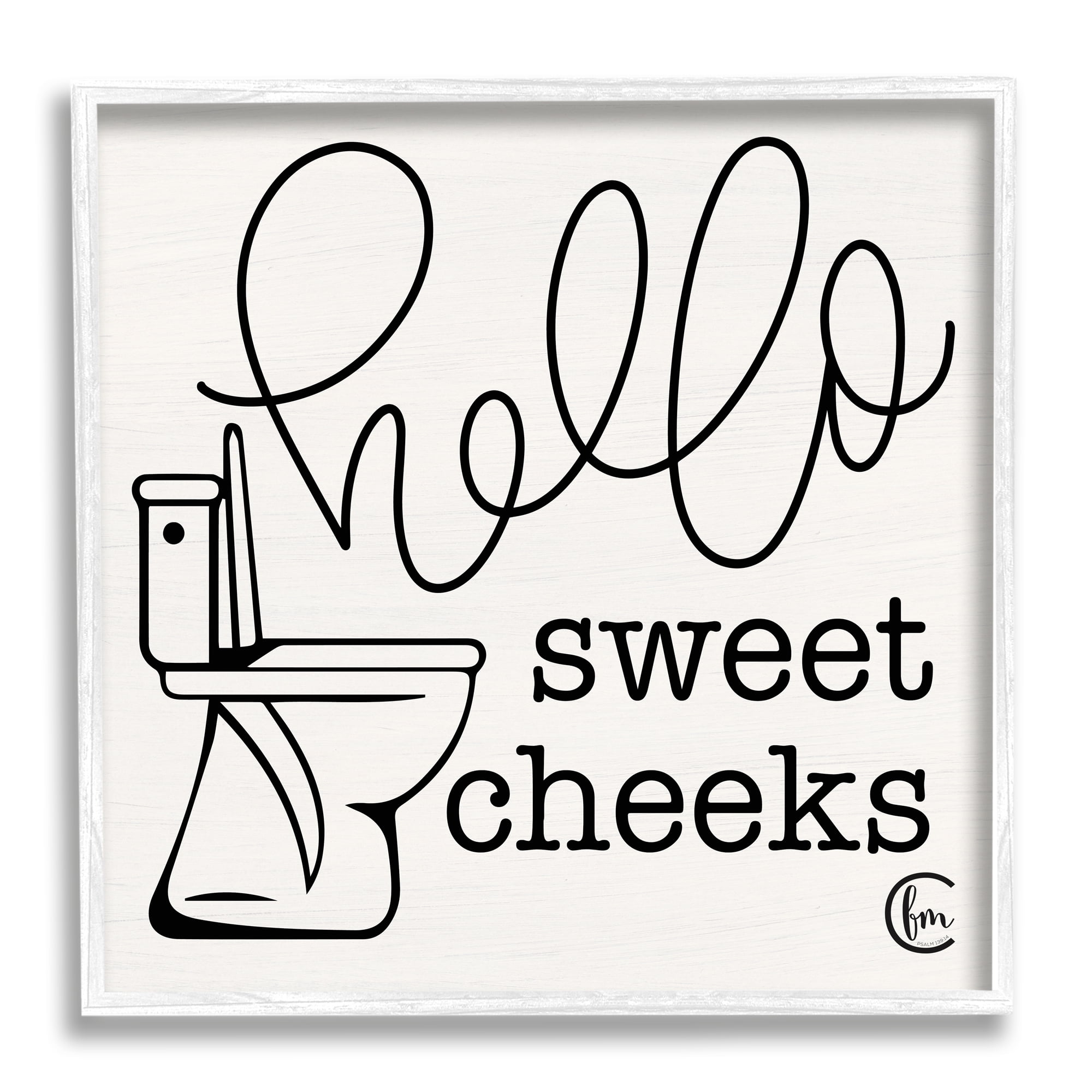 Stupell Industries Toilet Hello Sweet Cheeks Black and White Curly Script Cursive Typography, 24 x 24,Design by Penny Lane Publishing