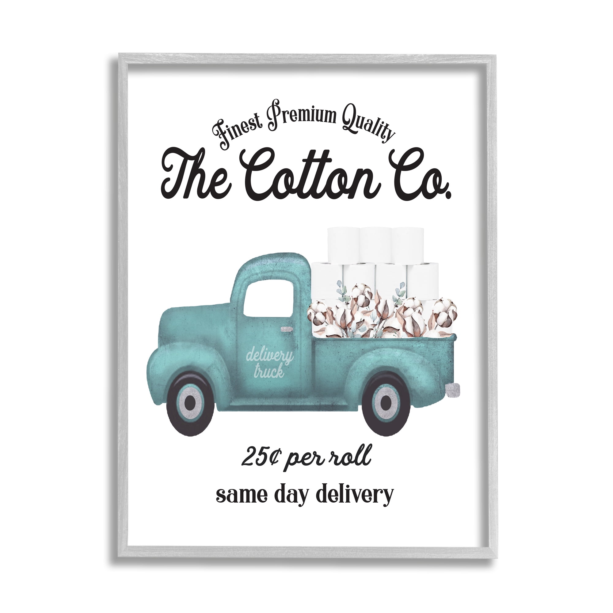 Stupell Industries Toilet Paper Cotton Co Delivery Truck Bathroom Word Design, 11 x 14,Design by Lettered and Lined