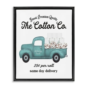 Stupell Industries Toilet Paper Cotton Co Delivery Truck Bathroom Word Design Jet Black Framed Floating Canvas Wall Art, 16x20, by Lettered and Lined