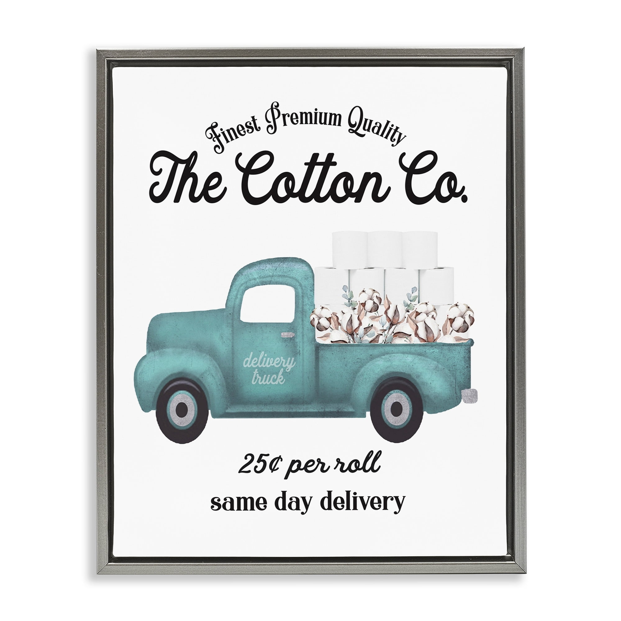 Stupell Industries Toilet Paper Cotton Co Delivery Truck Bathroom Word Design Luster Gray Framed Floating Canvas Wall Art, 16x20, by Lettered and Lined
