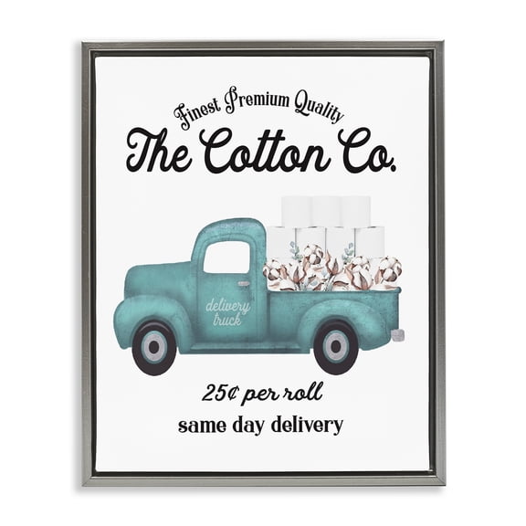 Stupell Industries Toilet Paper Cotton Co Delivery Truck Bathroom Word Design Luster Gray Framed Floating Canvas Wall Art, 16x20, by Lettered and Lined