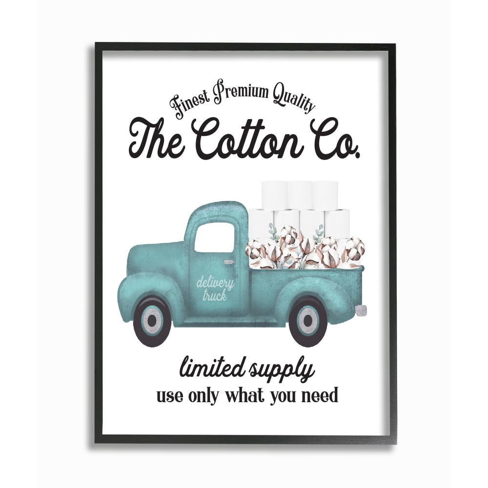Stupell Industries Toilet Paper Family Bathroom Sign Premium Cotton Truck Framed Wall Art Design by Lettered and Lined, 16" x 20", Black Framed