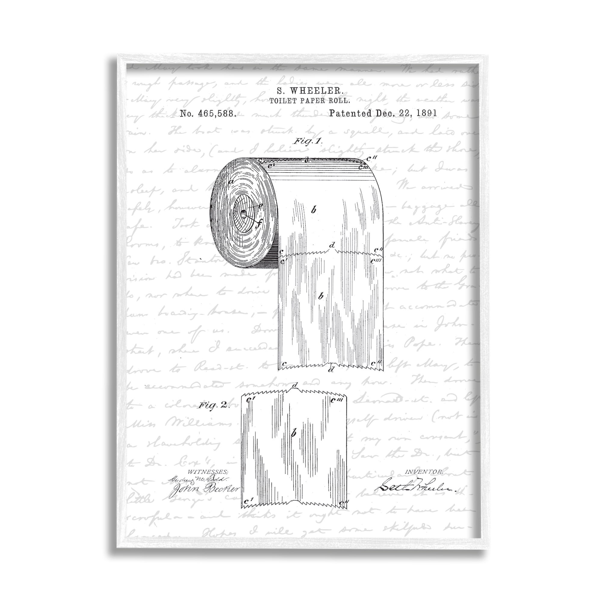 Stupell Industries Framed Textured Wall Art Toilet Paper Patent 11x14 ...