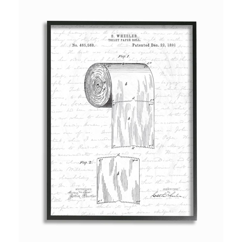 Stupell Industries Toilet Paper Roll Patent Black And White Bathroom Design Framed Wall Art by Lettered and Lined