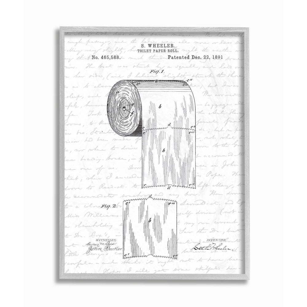 Stupell Industries Toilet Paper Roll Patent Black And White Bathroom Design Framed Wall Art by Lettered and Lined