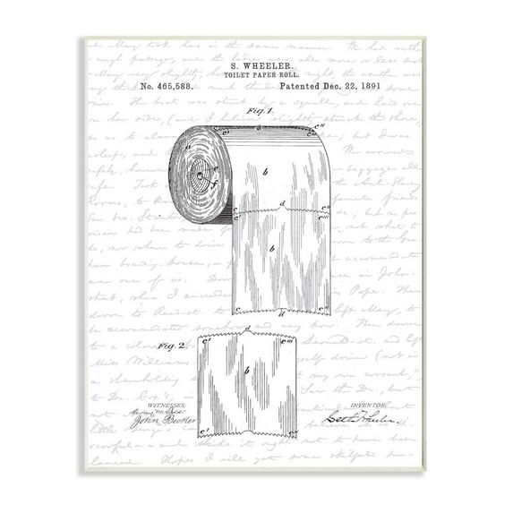 Stupell Industries Toilet Paper Roll Patent Black And White Bathroom Design Wall Plaque by Lettered and Lined