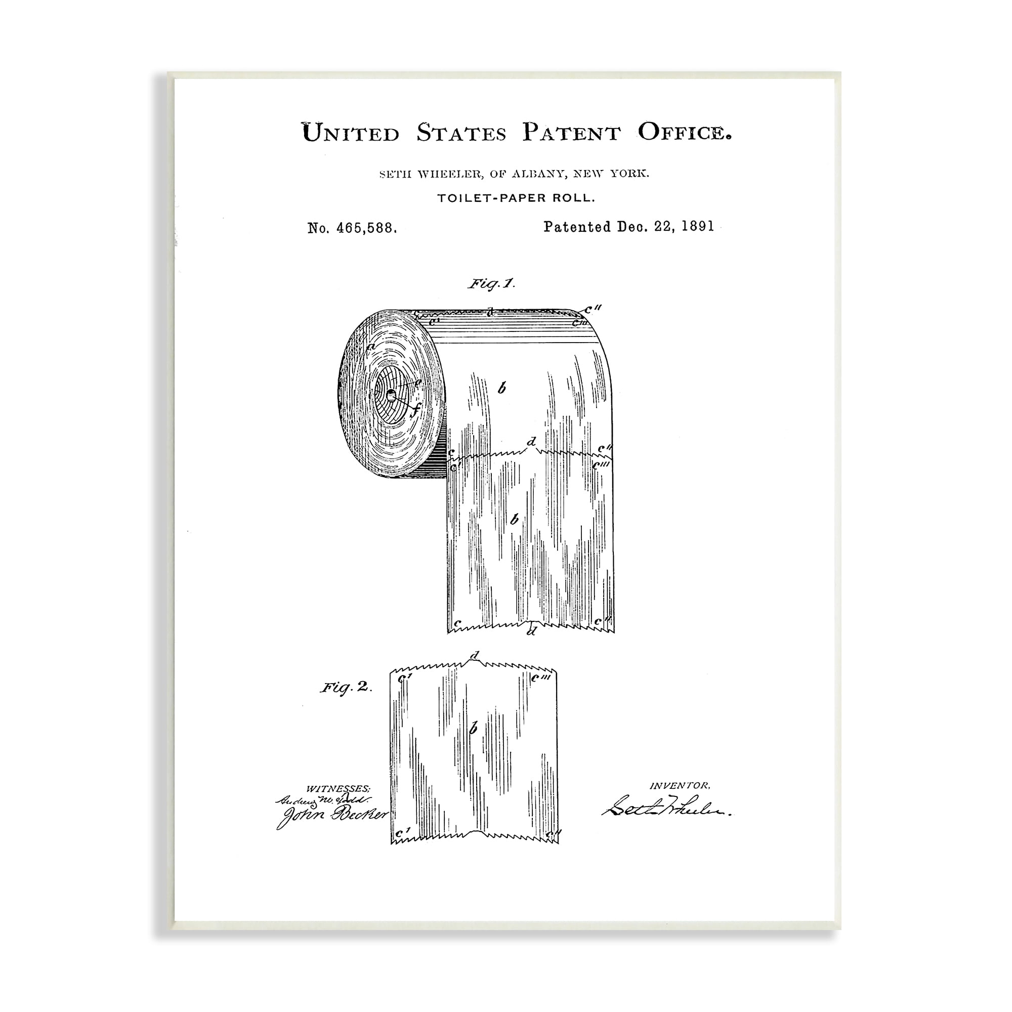 Stupell Industries Toilet Paper Roll Vintage Patent Minimal Black White, 10 x 15, Design by Studio WÃÂ&nbsp;