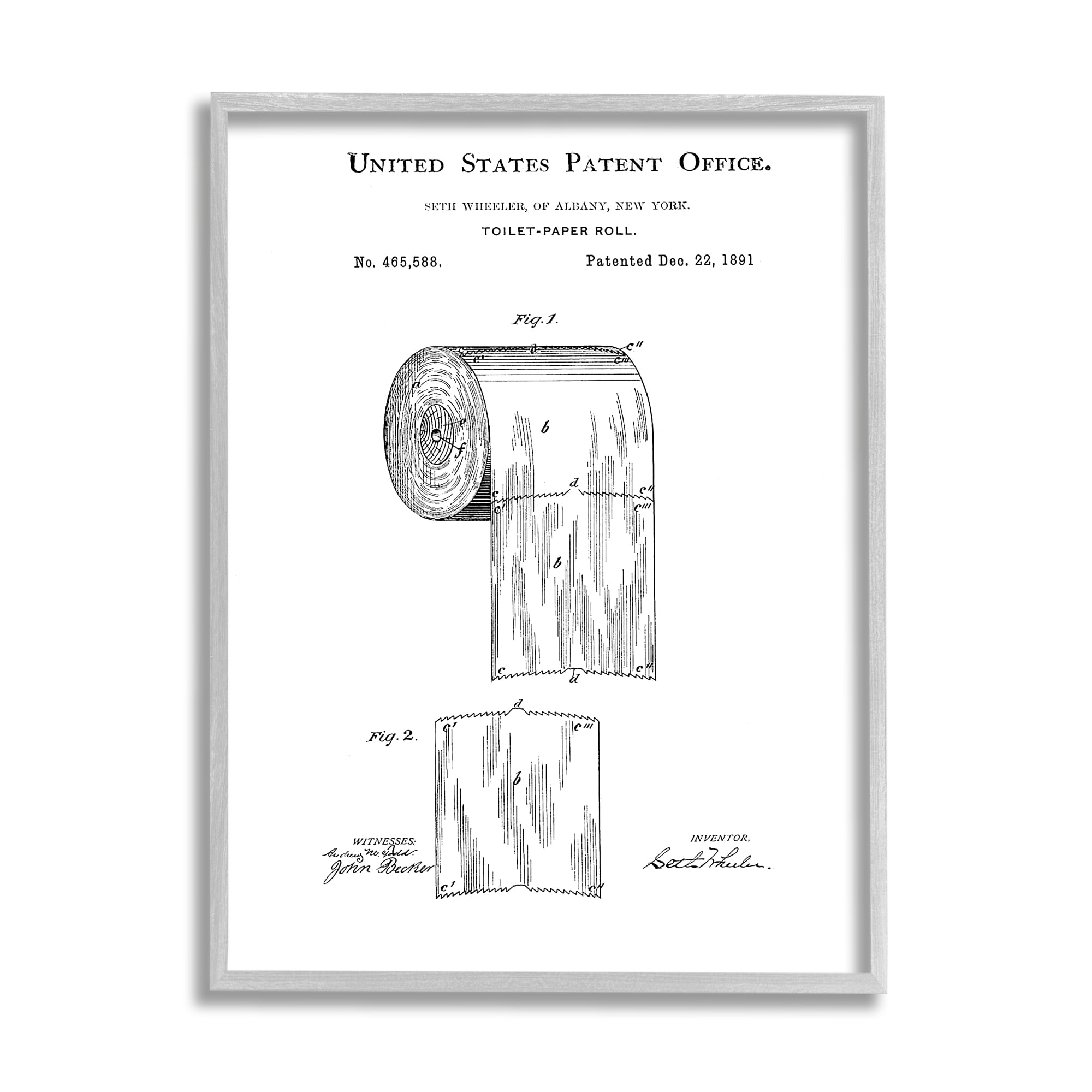 Stupell Industries Toilet Paper Roll Vintage Patent Minimal Black White, 16 x 20, Design by Studio W&nbsp;