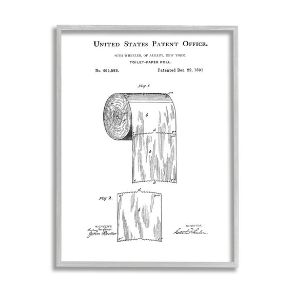 Stupell Industries Toilet Paper Roll Vintage Patent Minimal Black White, 16 x 20, Design by Studio W&nbsp;