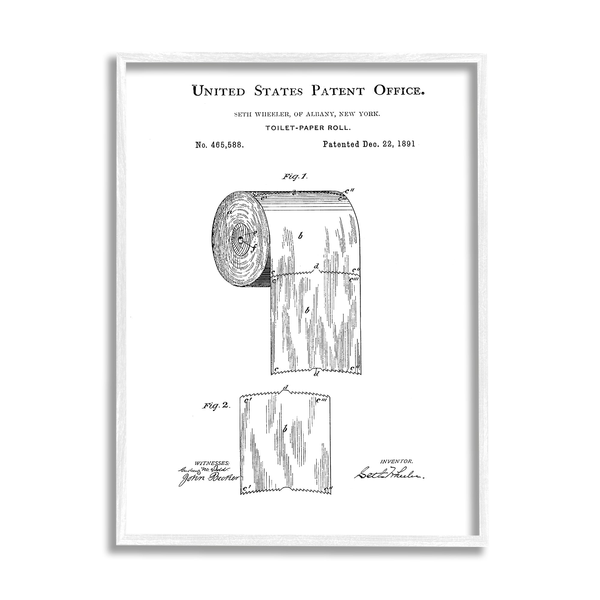 Stupell Industries Toilet Paper Roll Vintage Patent Minimal Black White, 24 x 30, Design by Studio W&nbsp;