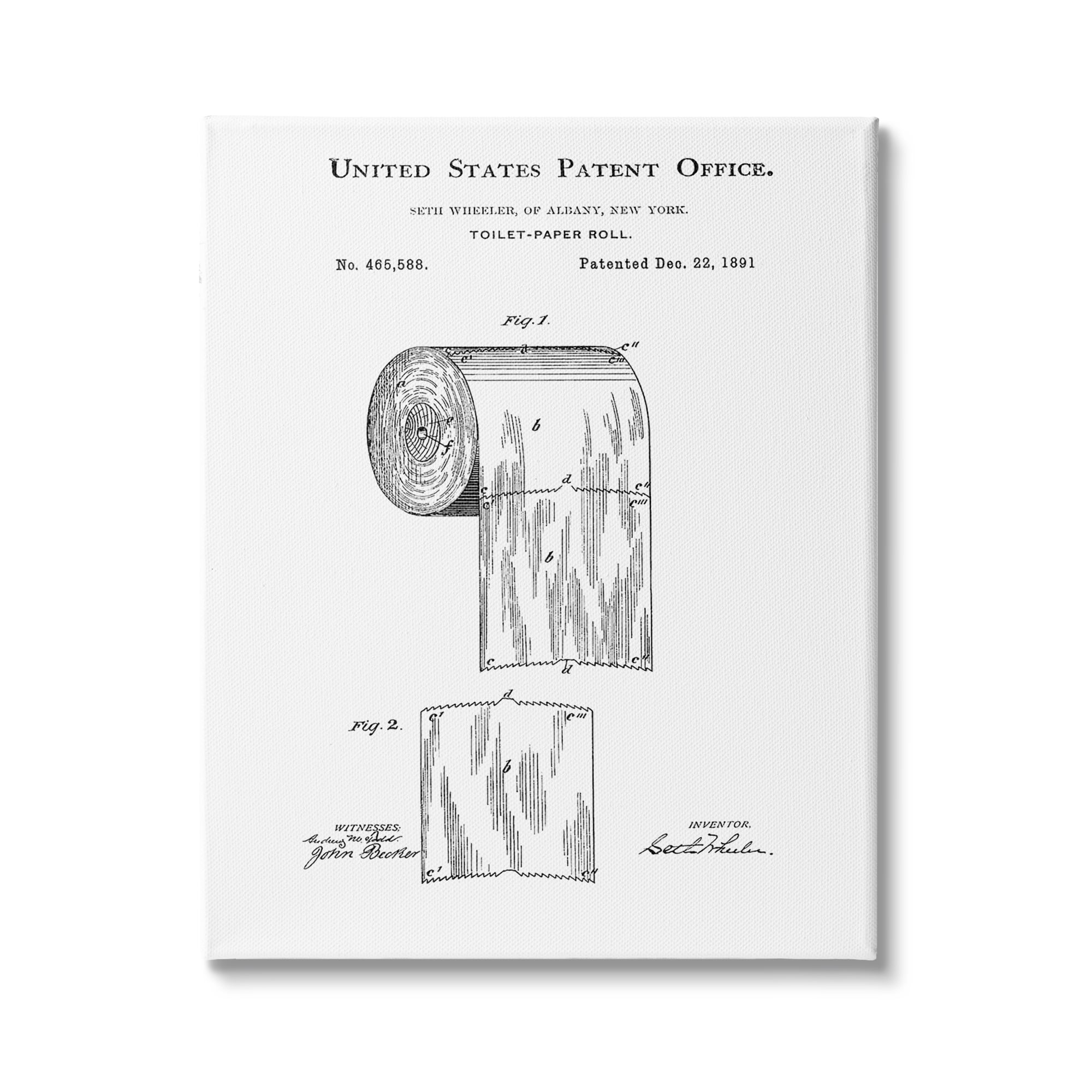 Stupell Industries Toilet Paper Roll Vintage Patent Minimal Black White, 30 x 40, Design by Studio W&nbsp;