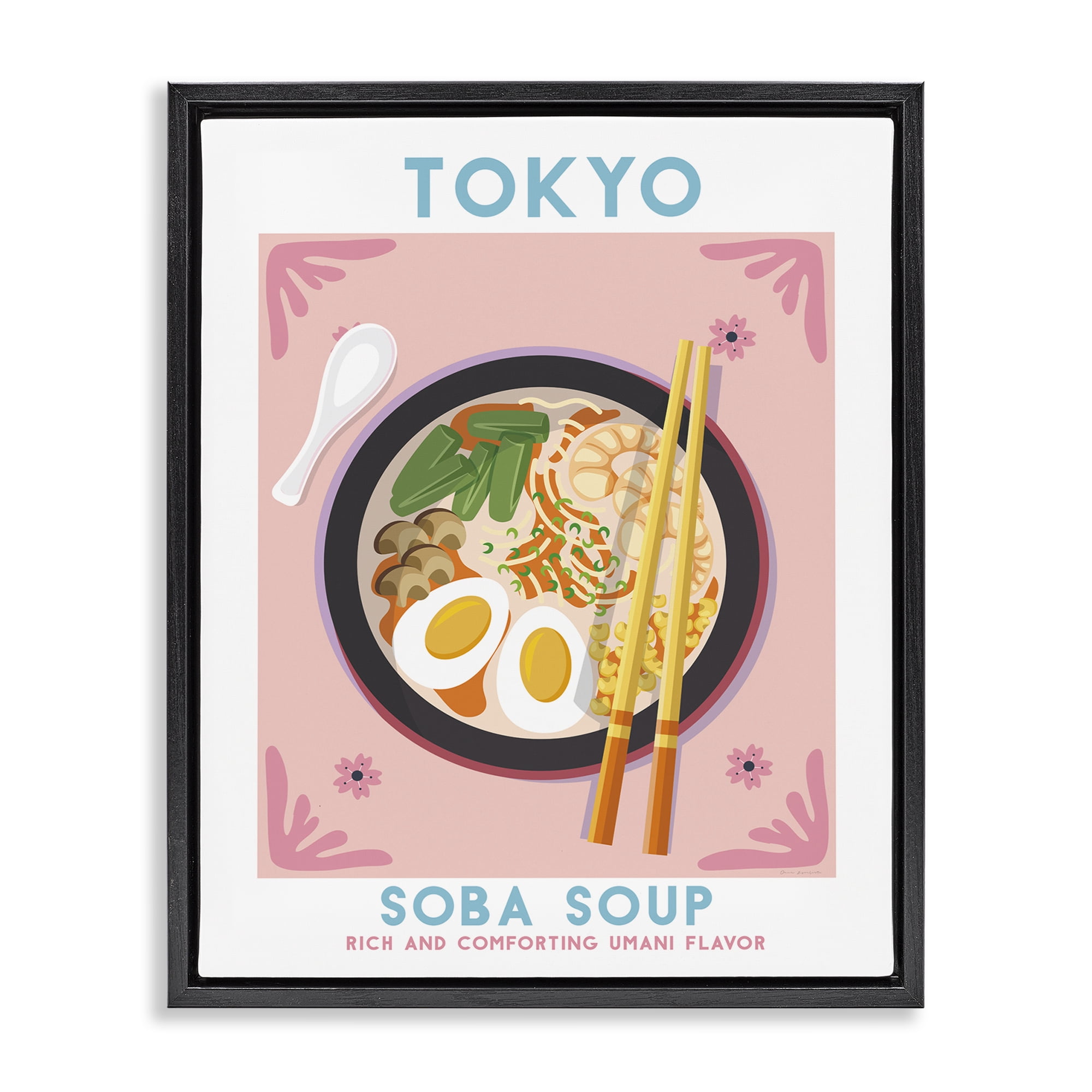 Stupell Industries Tokyo Soba Soup Food & Beverage Painting Black Floater Framed Canvas Art Print Wall Art, 25 x 31