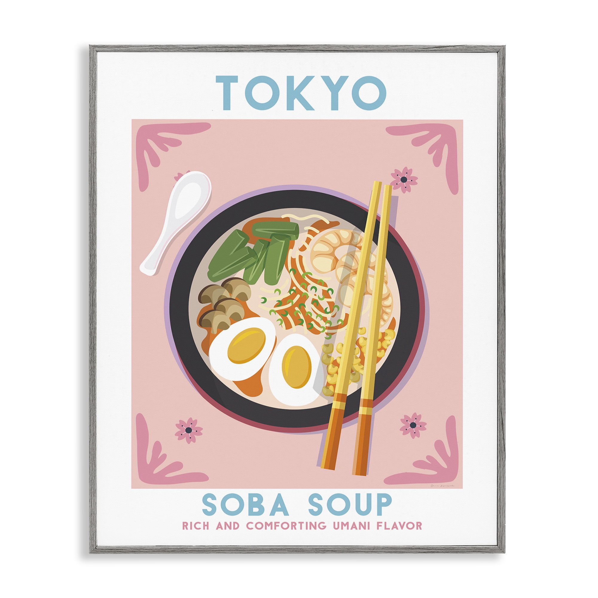 Stupell Industries Tokyo Soba Soup Food & Beverage Painting Gray Framed Art Print Wall Art, 16 x 20