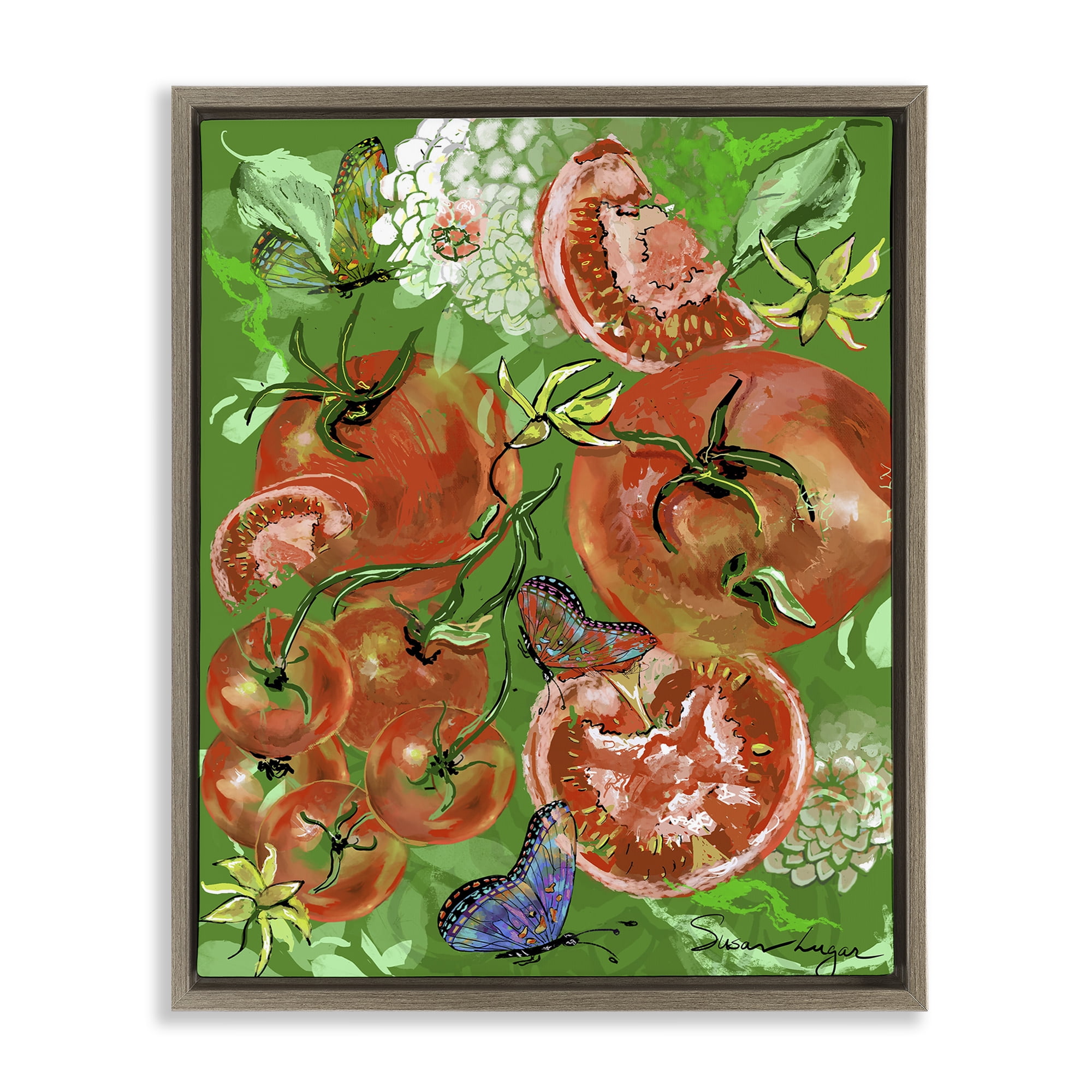 Stupell Industries Tomatoes Swirl Collage Brown Framed Floater Canvas Wall Art, design by Susan Lugar