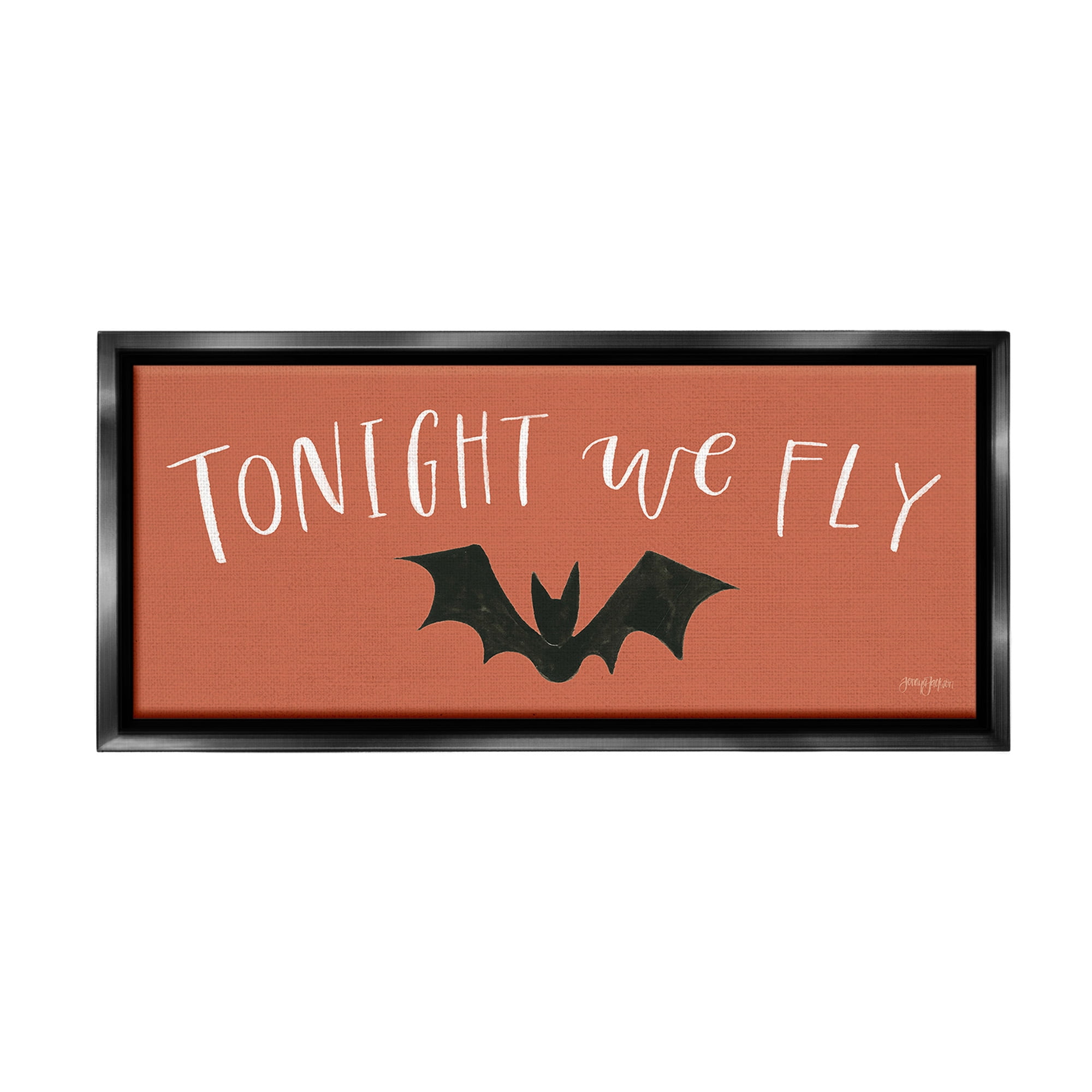 Stupell Industries Tonight We Fly Halloween Holiday Painting Black Floater Framed Canvas Art Print Wall Art, 31 x 14