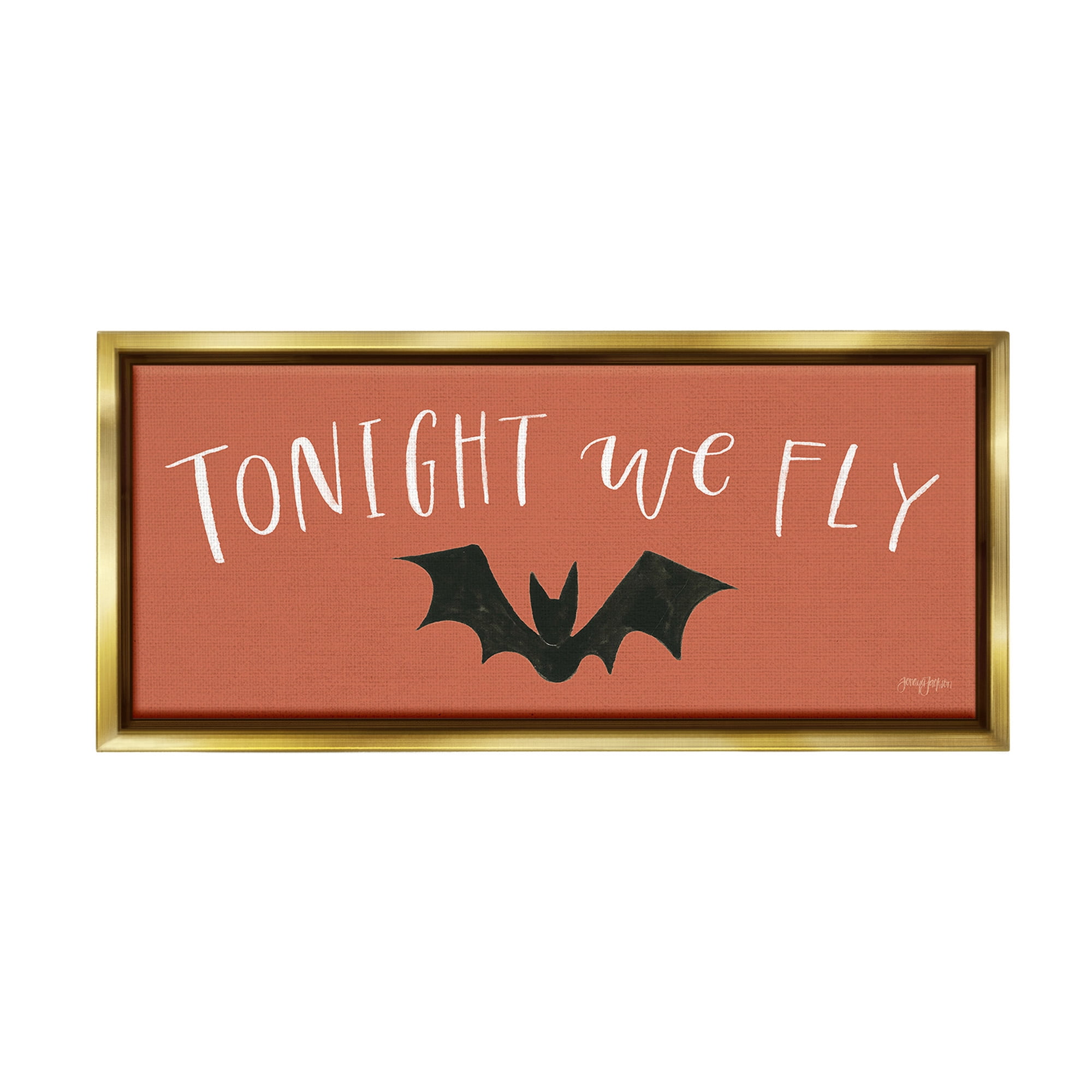 Stupell Industries Tonight We Fly Halloween Holiday Painting Gold Floater Framed Canvas Art Print Wall Art, 31 x 14