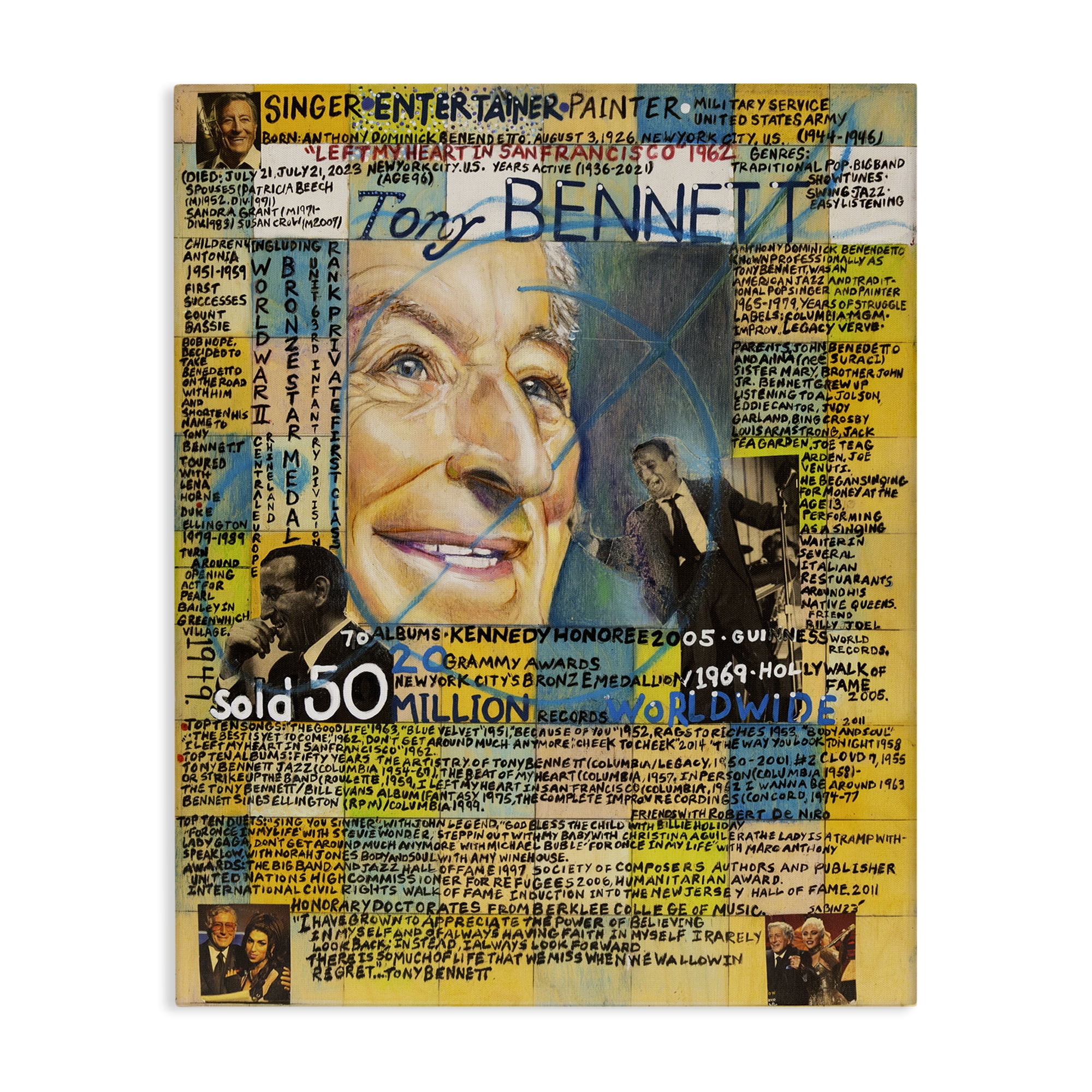 Stupell Industries Tony Bennett Collage People Drawing Wrapped Canvas Art Print Wall Art, 24 x 30