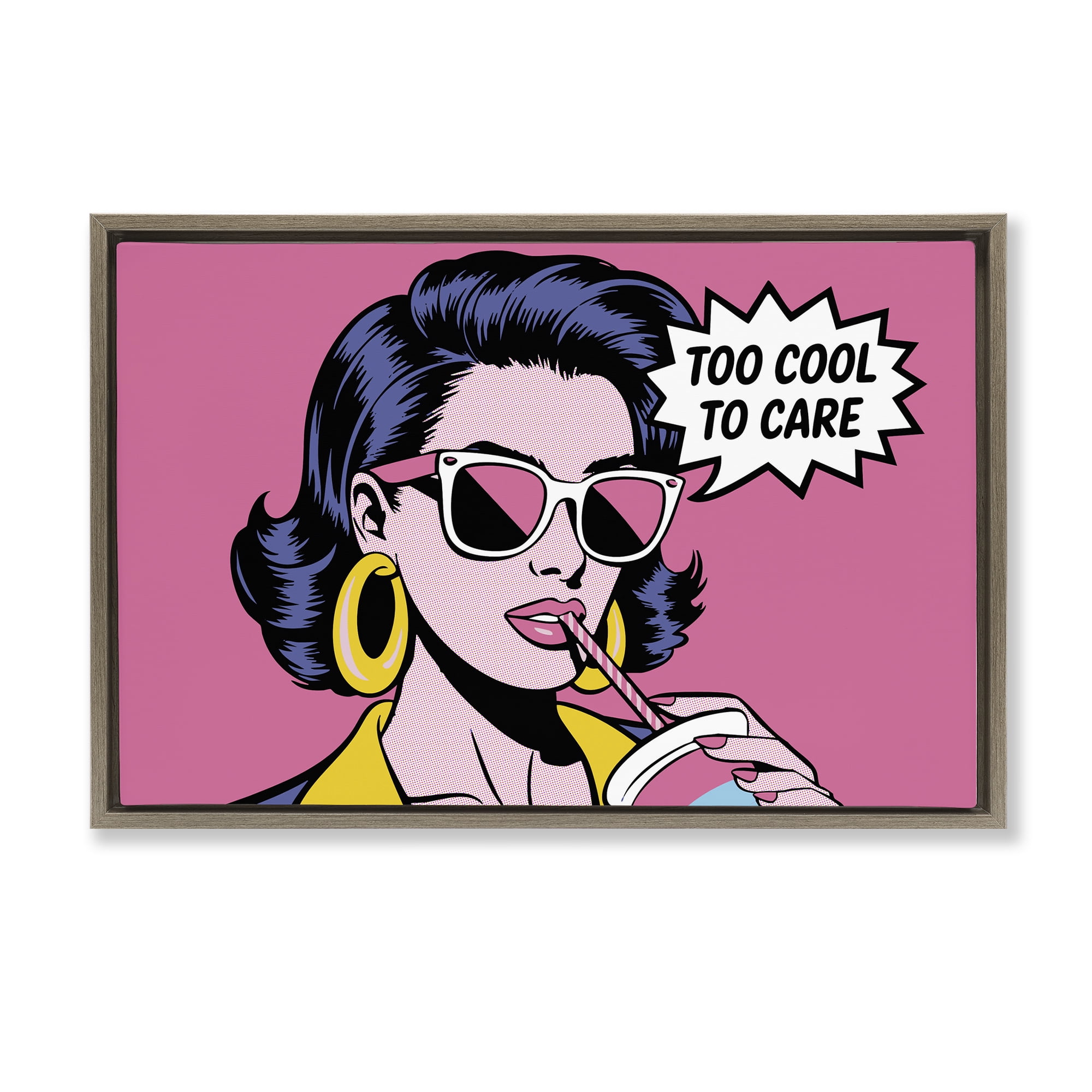 Stupell Industries Too Cool To Care Iconic Brown Framed Floater Canvas Wall Art, design by Andreas Magnusson