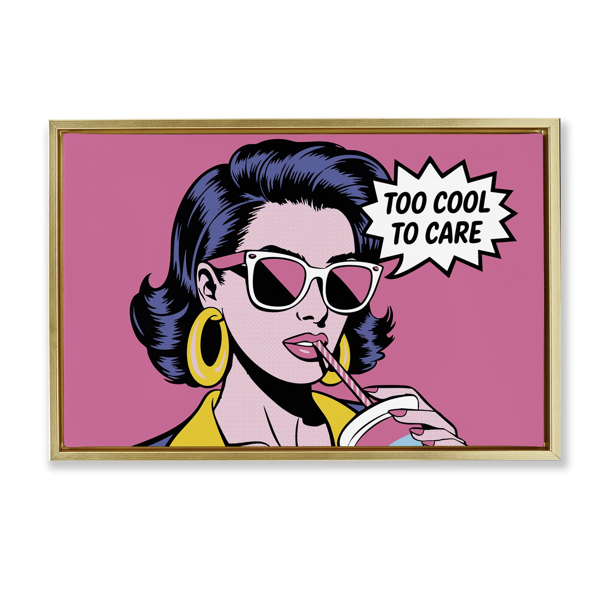 Stupell Industries Too Cool To Care Iconic Gold Framed Floater Canvas Wall Art, design by Andreas Magnusson