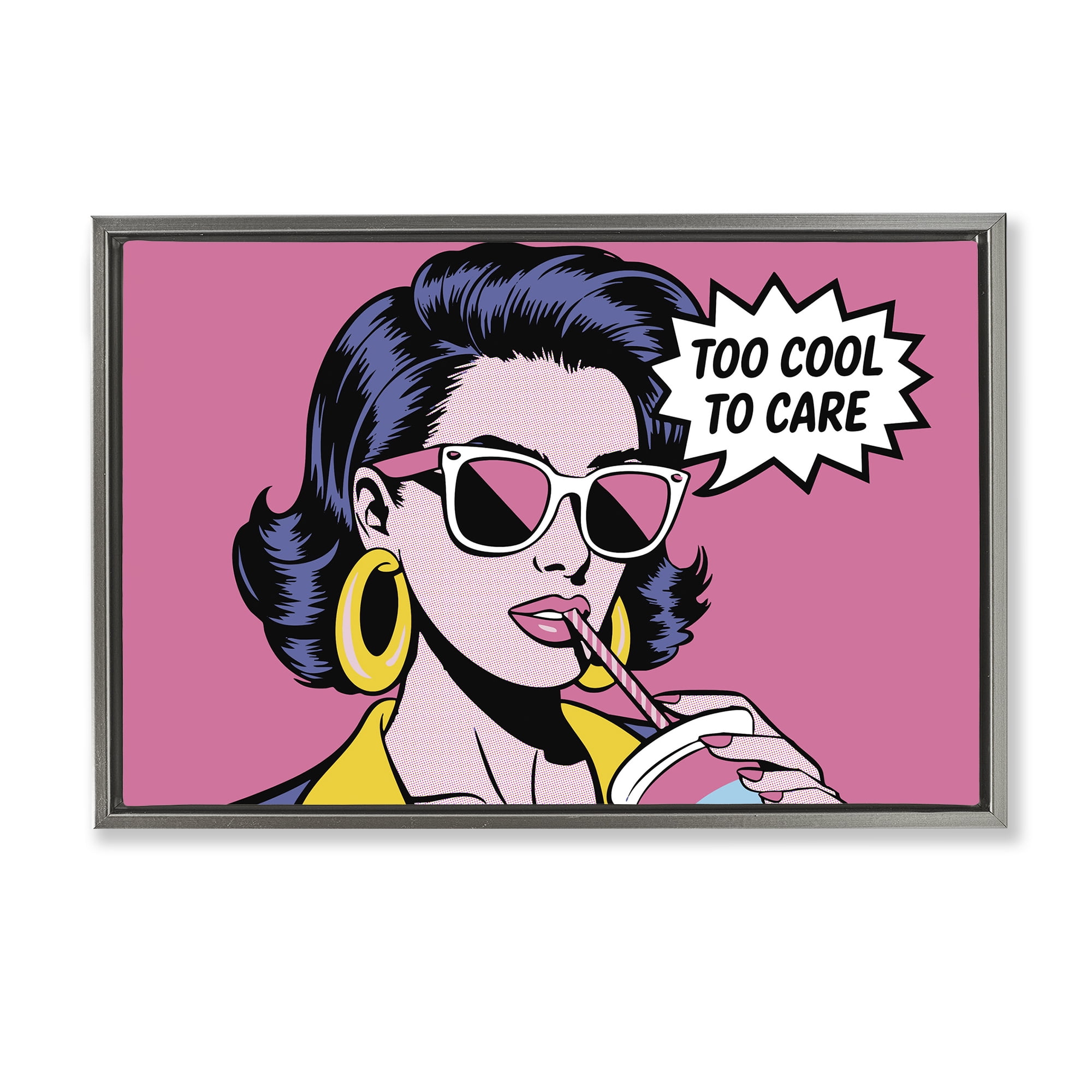 Stupell Industries Too Cool To Care Iconic Gray Framed Floater Canvas Wall Art, design by Andreas Magnusson