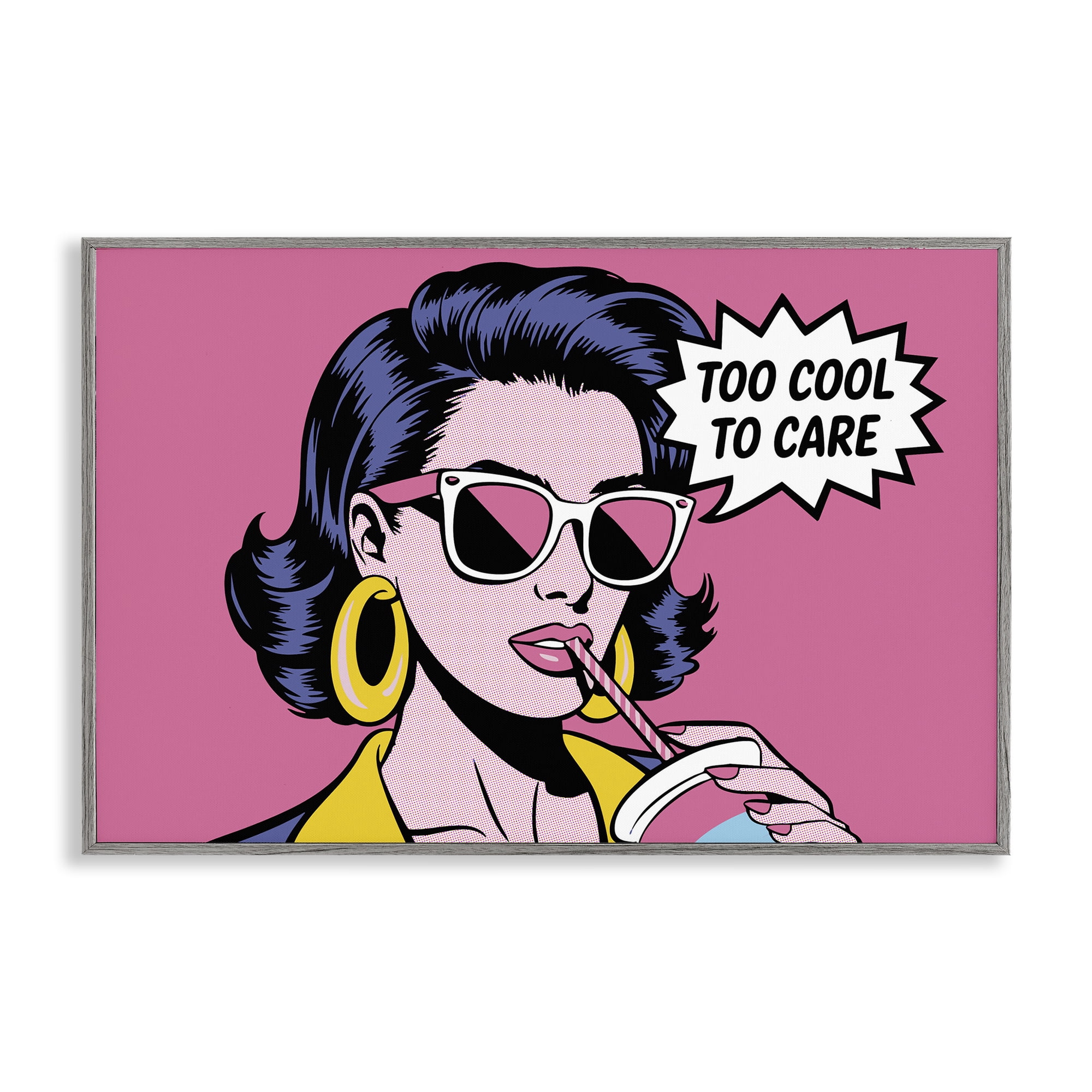 Stupell Industries Too Cool To Care Iconic Gray Framed Giclee Art, design by Andreas Magnusson