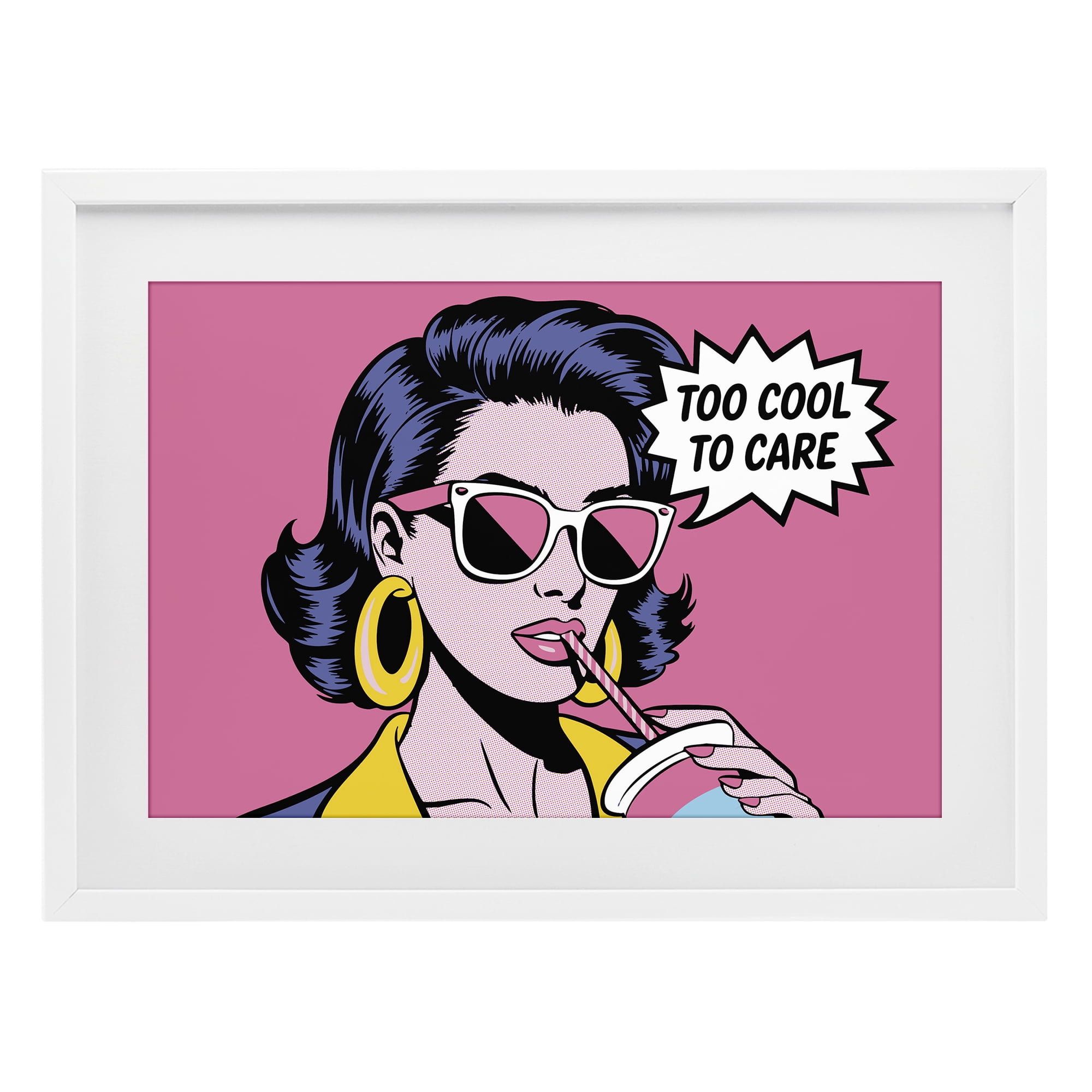 Stupell Industries Too Cool To Care Iconic White Framed Print Under Glass, design by Andreas Magnusson