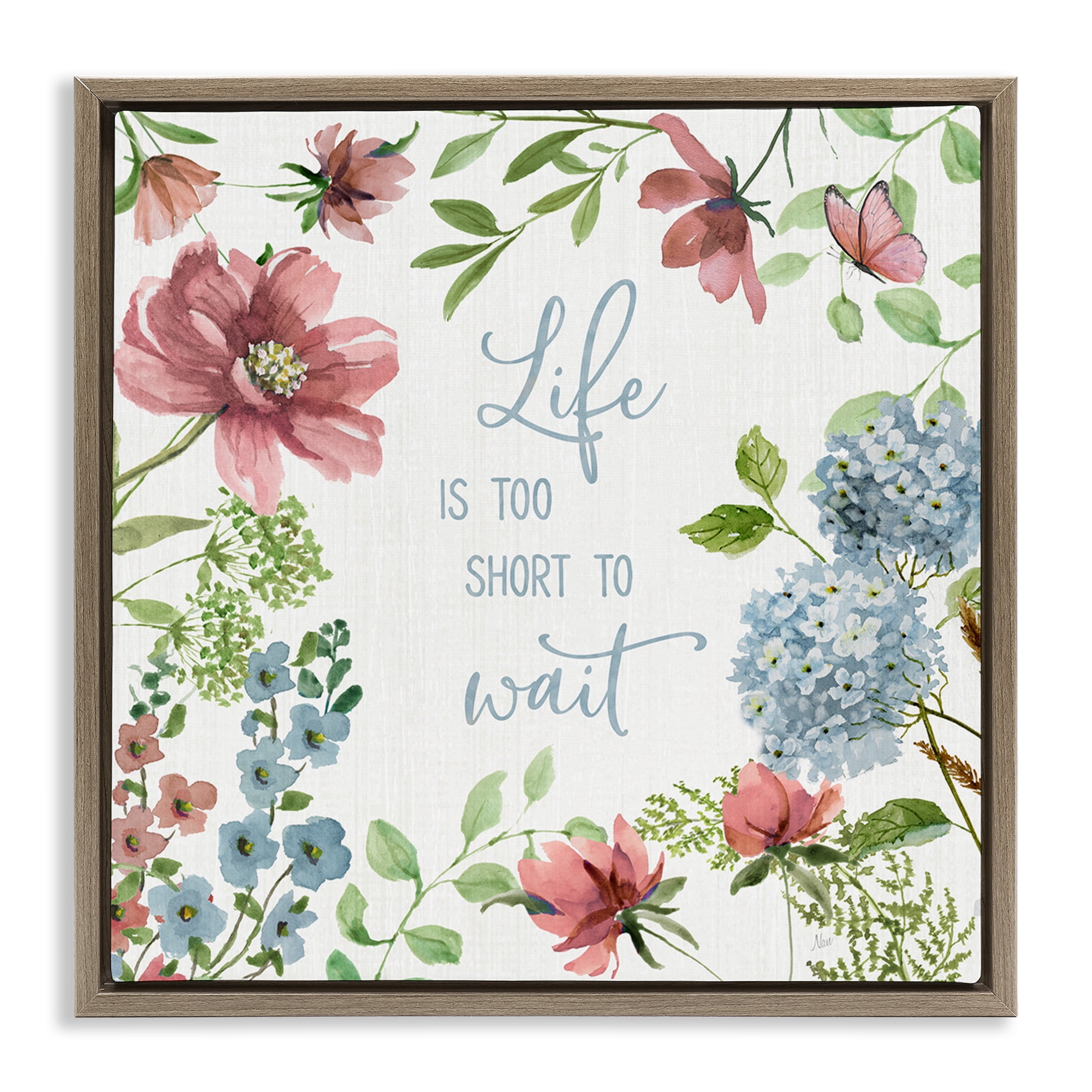 Stupell Industries Too Short To Wait Brown Framed Floater Canvas Wall Art, design by Nan