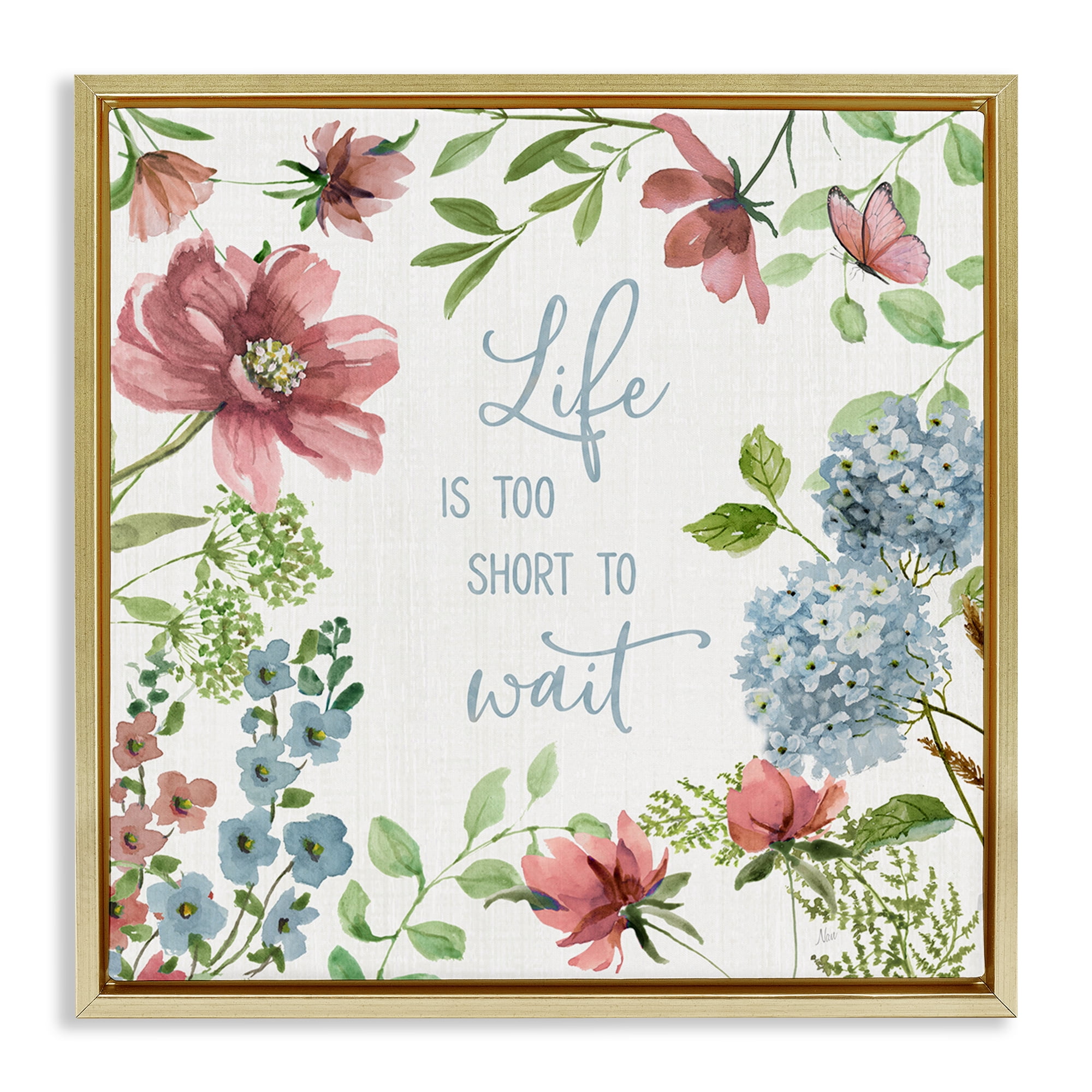 Stupell Industries Too Short To Wait Gold Framed Floater Canvas Wall Art, design by Nan