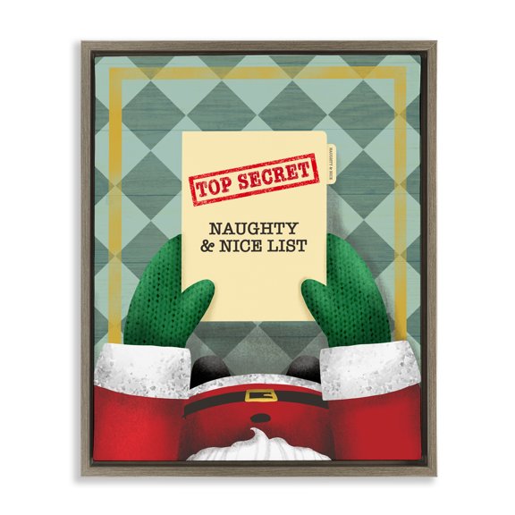 Stupell Industries Top Secret Santa List Brown Framed Floater Canvas Wall Art design by Jilly Jack Designs, 31 x 25
