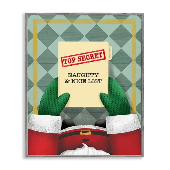 Stupell Industries Top Secret Santa List Gray Framed Giclee Art design by Jilly Jack Designs, 20 x 16