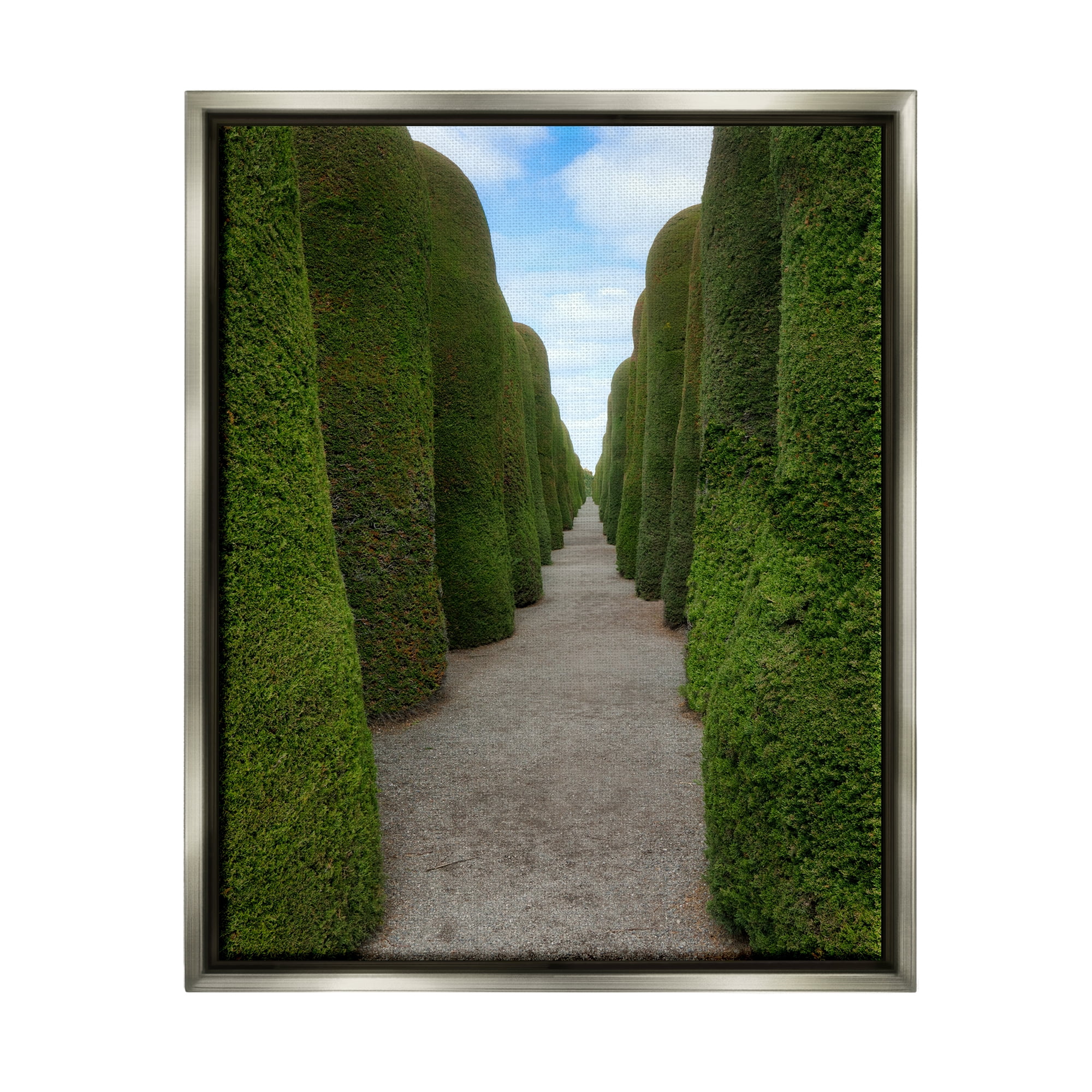 Stupell Industries Topiary Trees Hedge Pathway Landscape Photography Gray Floater Framed Art Print Wall Art
