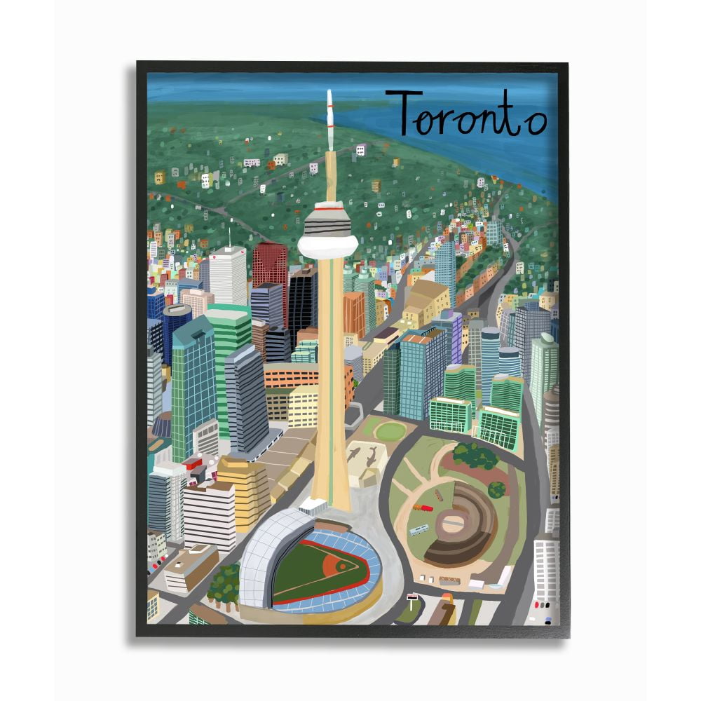 Stupell Industries Toronto Canada City Skyline Colorful Landmark Architecture Framed Wall Art Design by Carla Daly, 11" x 14", Black Framed