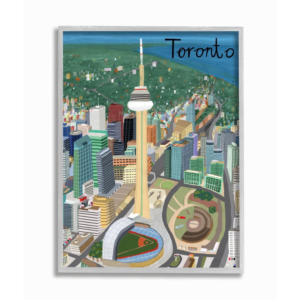 Stupell Industries Toronto Canada City Skyline Colorful Landmark Architecture Framed Wall Art Design by Carla Daly, 16" x 20", Gray Framed