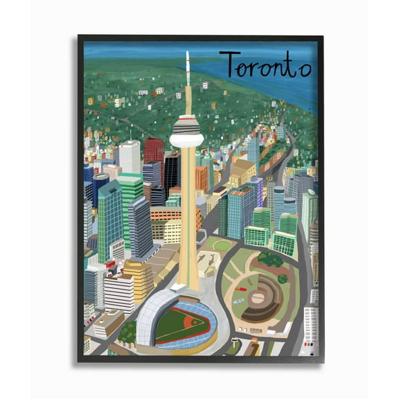 Stupell Industries Toronto Canada City Skyline Colorful Landmark Architecture Framed Wall Art Design by Carla Daly, 24" x 30", Black Framed