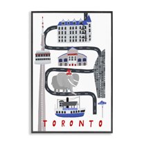 Stupell Industries Toronto Whimsical Travel City Cityscapes Painting Black Framed Art Print Wall Art, 12 x 18