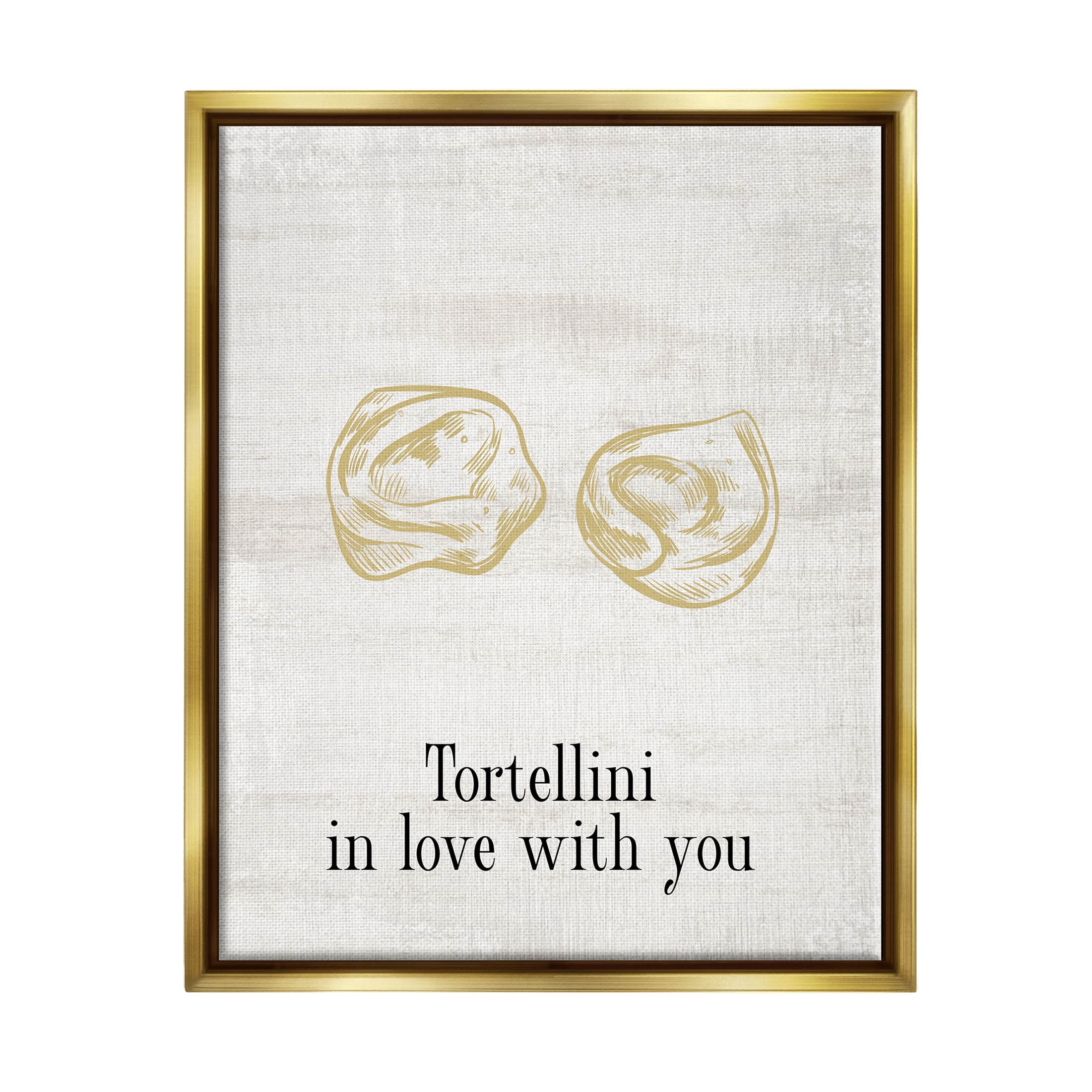 Stupell Industries Tortellini In Love With You Humor Graphic Art Metallic Gold Floating Framed Canvas Print Wall Art, Design by Lil' Rue